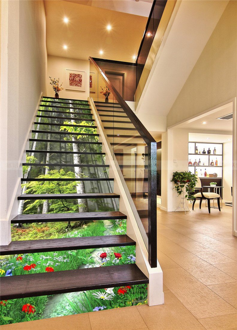 3D Forest Flowers 598 Stair Risers Wallpaper AJ Wallpaper