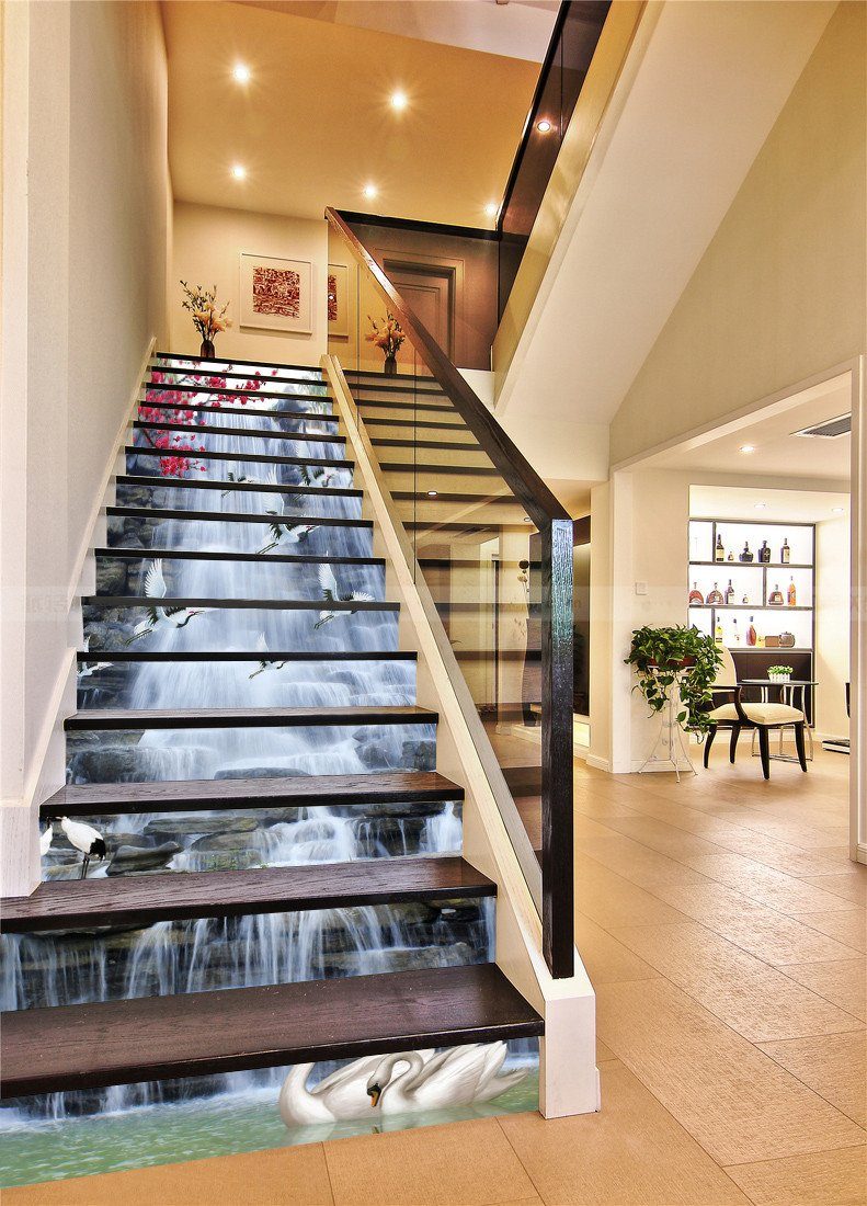 3D Waterfall Flying Birds 573 Stair Risers Wallpaper AJ Wallpaper