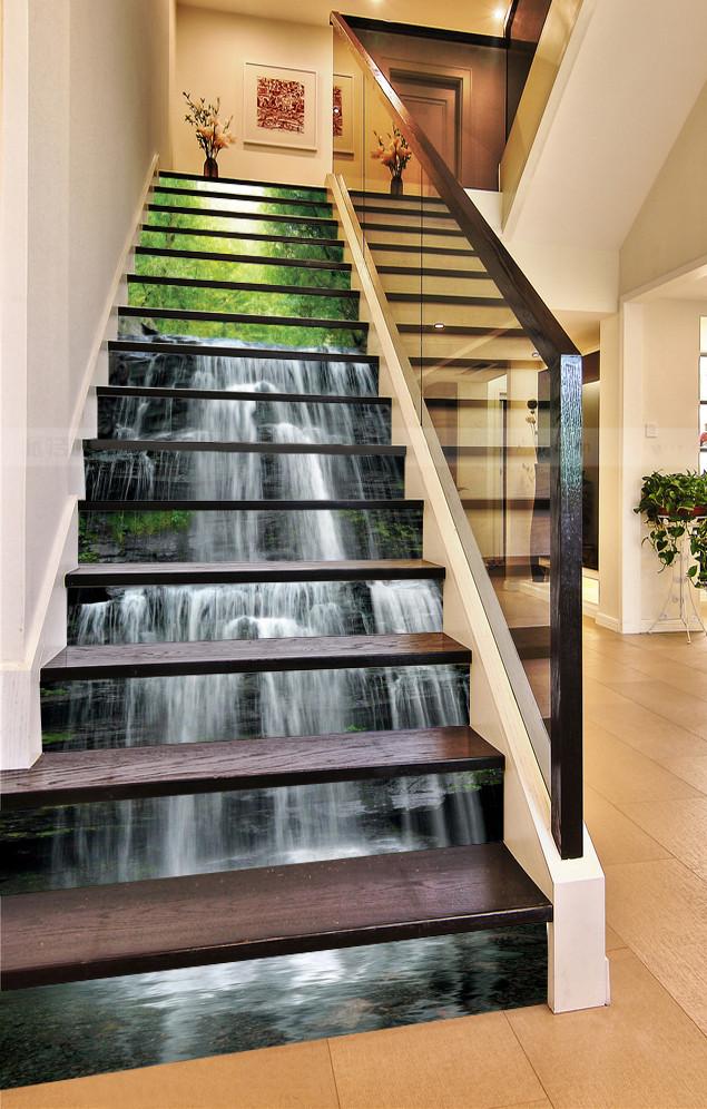 3D Forest Rocks Waterfall 698 Stair Risers Wallpaper AJ Wallpaper