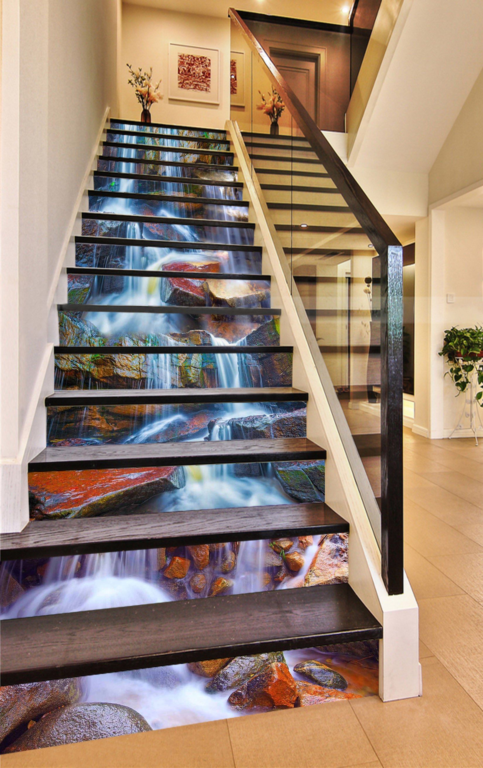 3D Color Rocks Streams 415 Stair Risers Wallpaper AJ Wallpaper