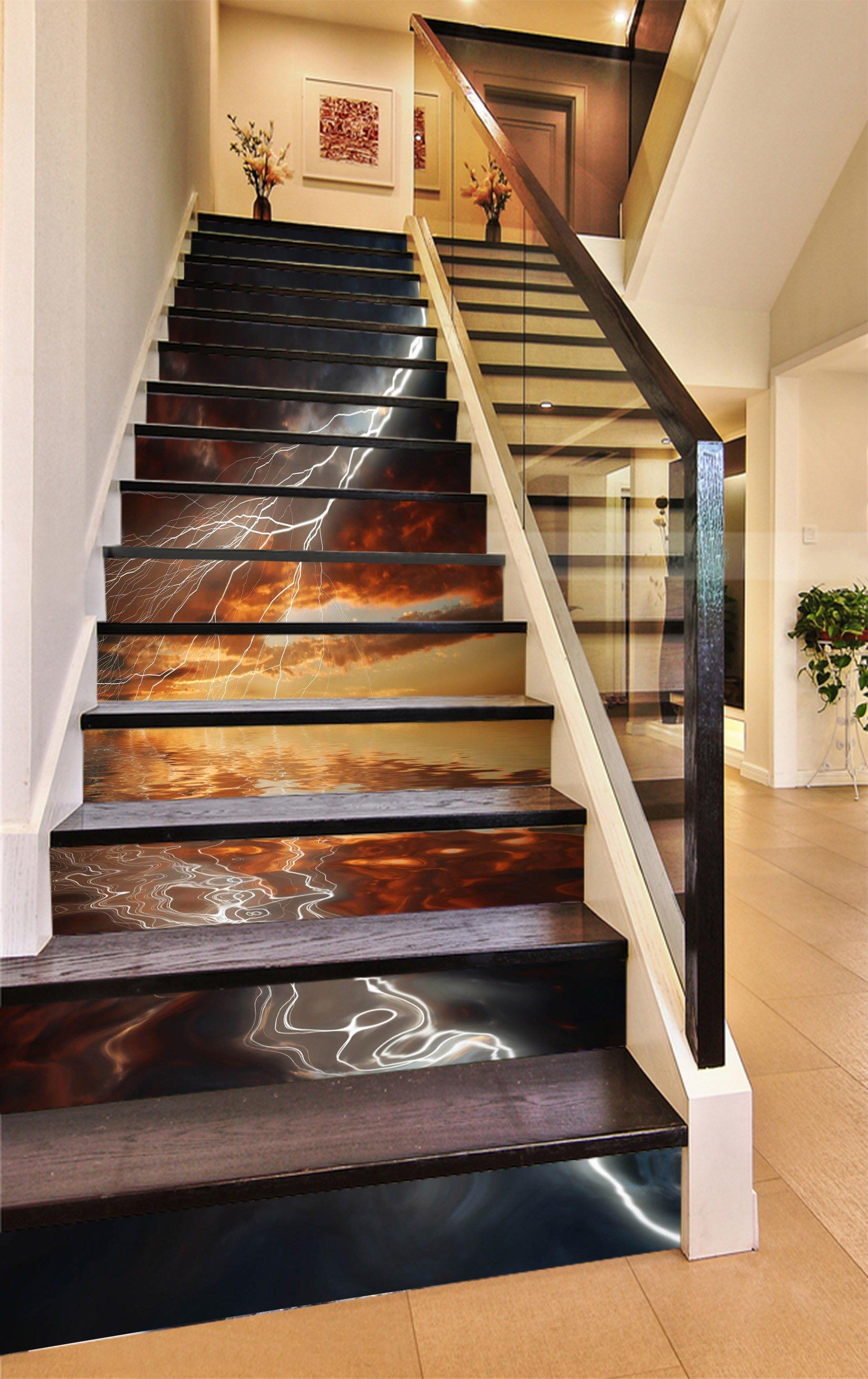 3D Sea Sunset Lightning 1450 Stair Risers Wallpaper AJ Wallpaper