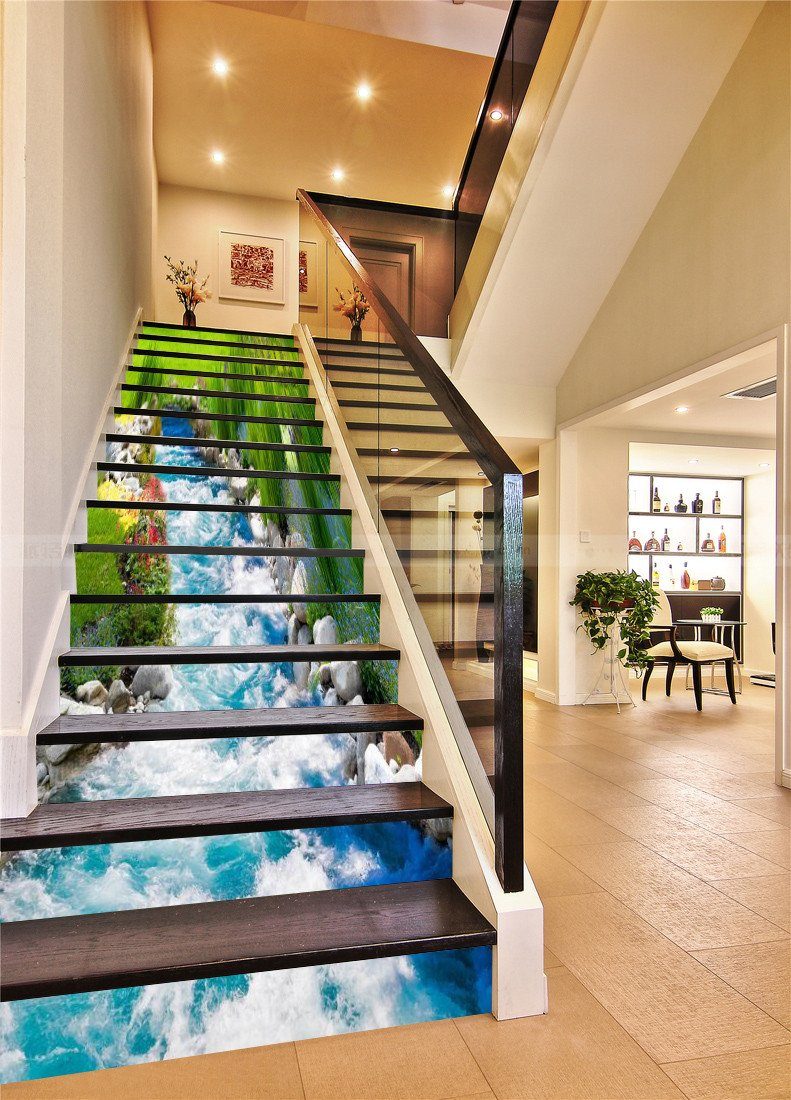 3D Grassland River Scenery 407 Stair Risers Wallpaper AJ Wallpaper