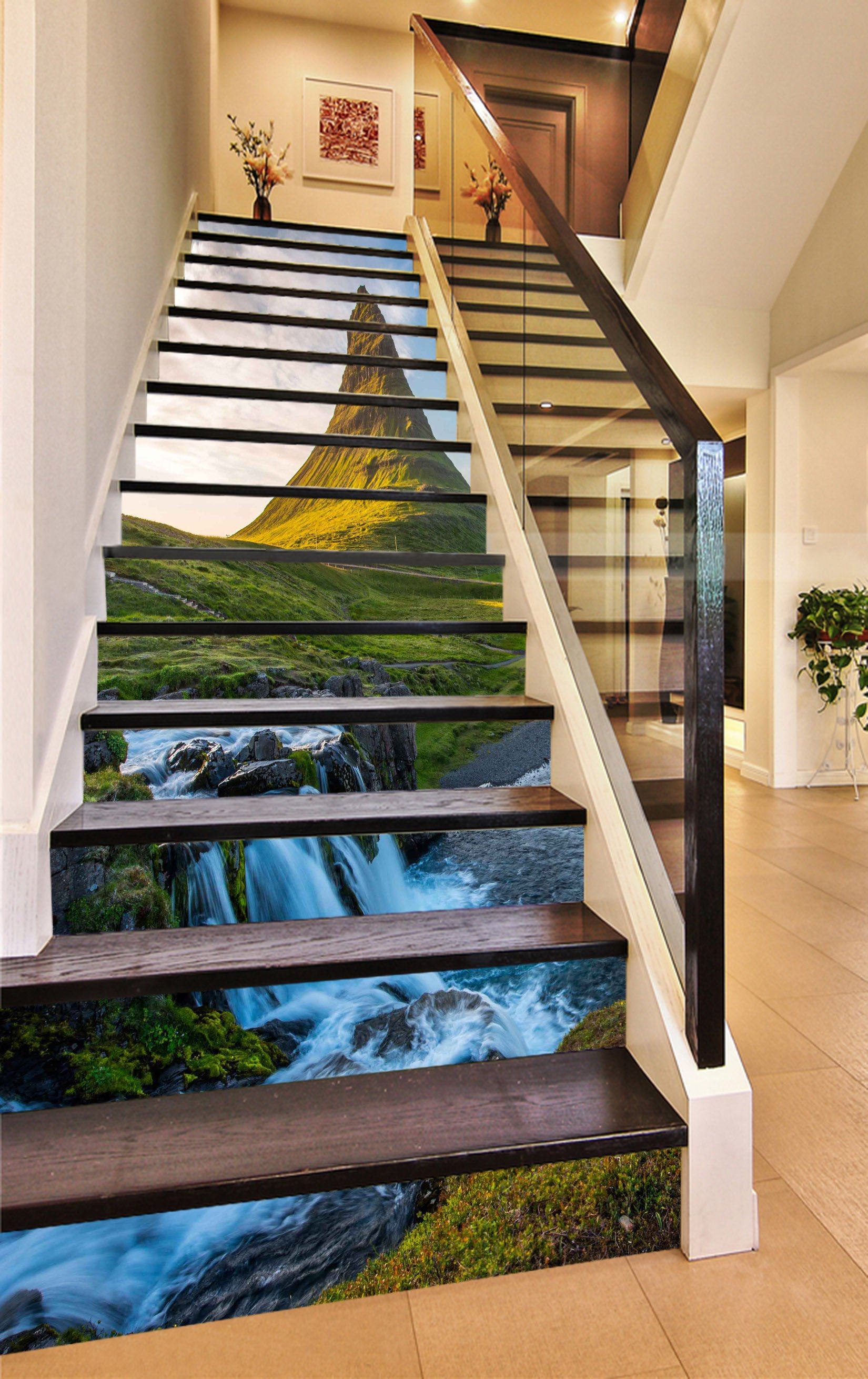 3D Mountain Peak River 407 Stair Risers Wallpaper AJ Wallpaper