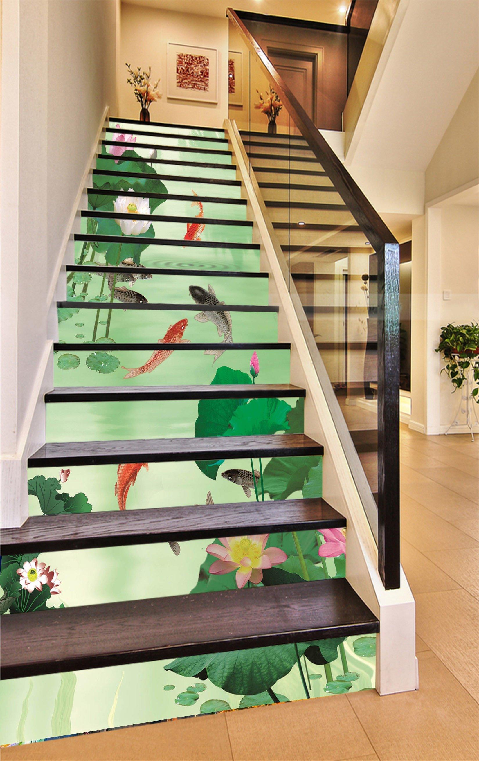 3D Lotus Pond Fishes 1311 Stair Risers Wallpaper AJ Wallpaper