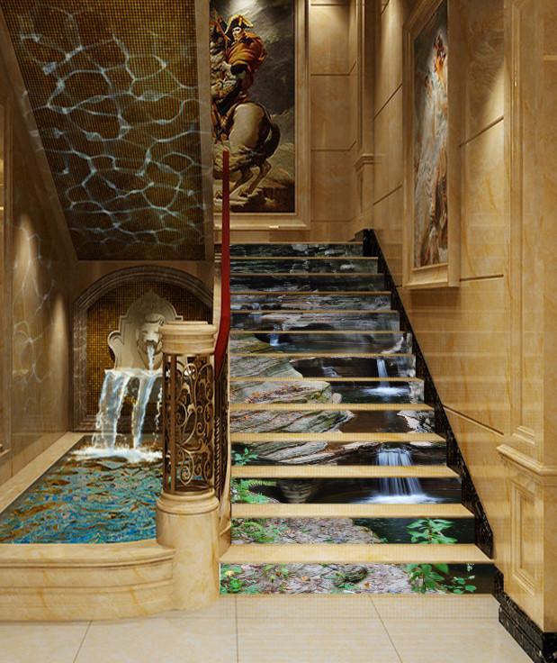 3D Rock Formation River 93 Stair Risers Wallpaper AJ Wallpaper