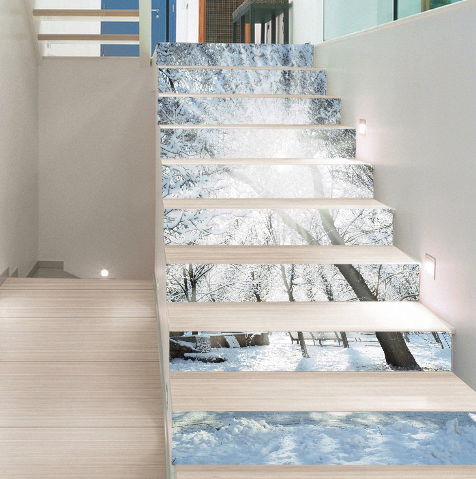 3D Snow Forest Sun 1304 Stair Risers Wallpaper AJ Wallpaper