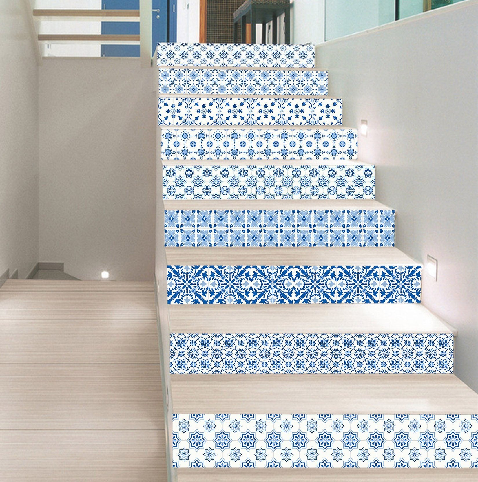 3D Blue Pattern 376 Stair Risers Wallpaper AJ Wallpaper