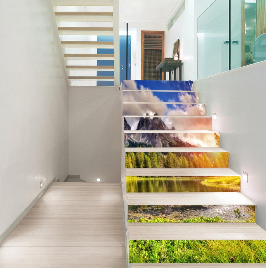 3D Mountain Forest Lake 119 Stair Risers Wallpaper AJ Wallpaper