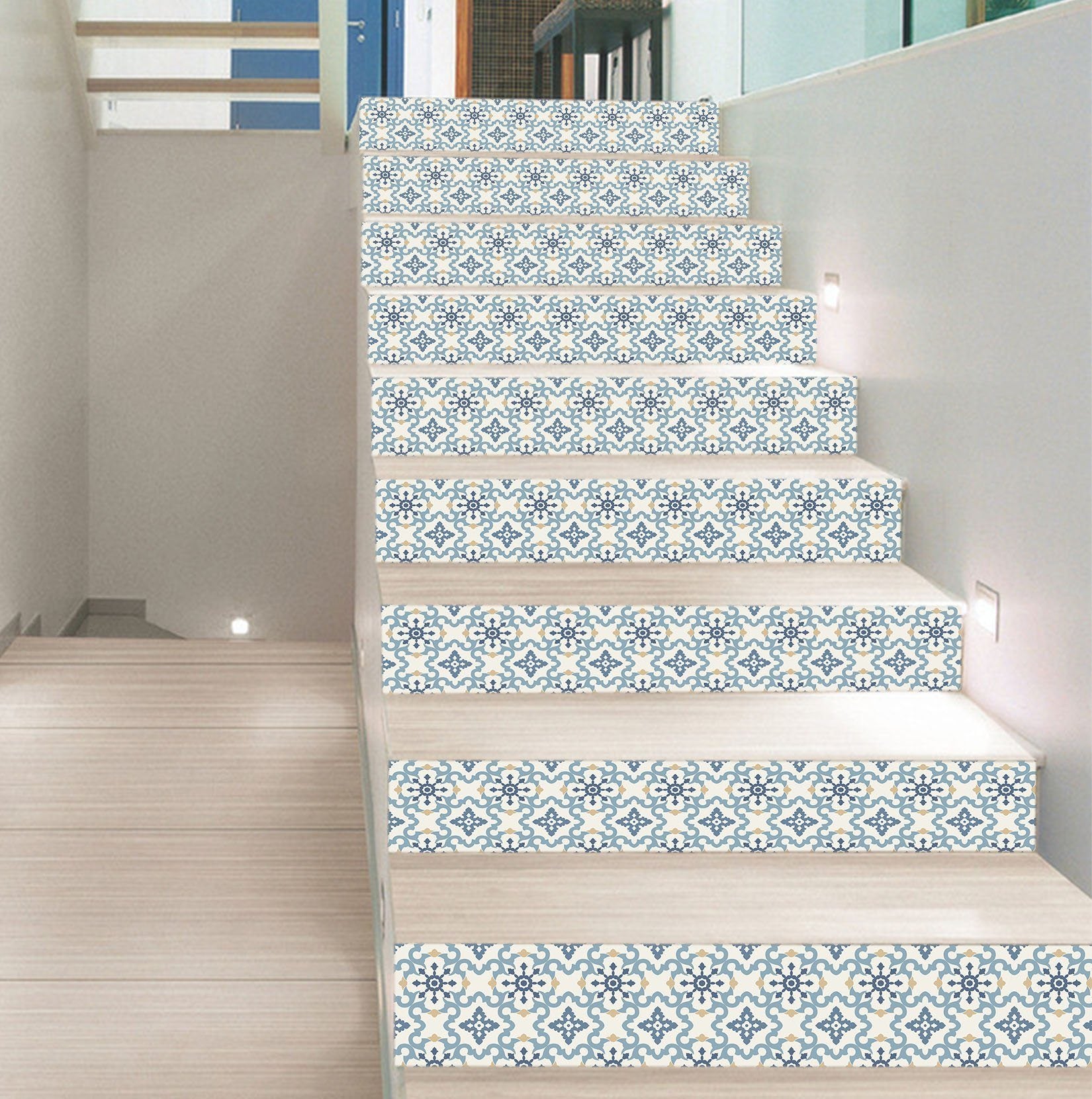3D Blue Vintage Mosaic 32154 Marble Tile Texture Stair Risers Wallpaper AJ Wallpaper