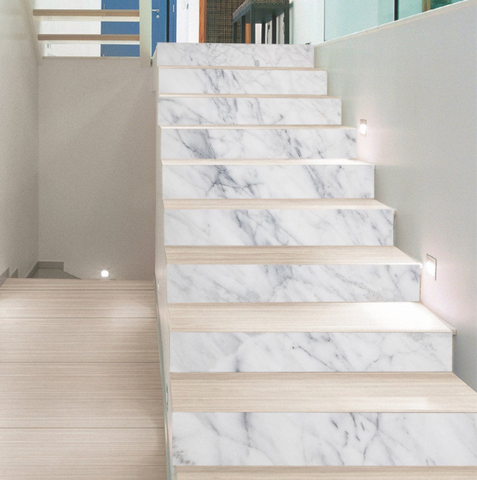 3D Classic White 203 Marble Tile Texture Stair Risers Wallpaper AJ Wallpaper