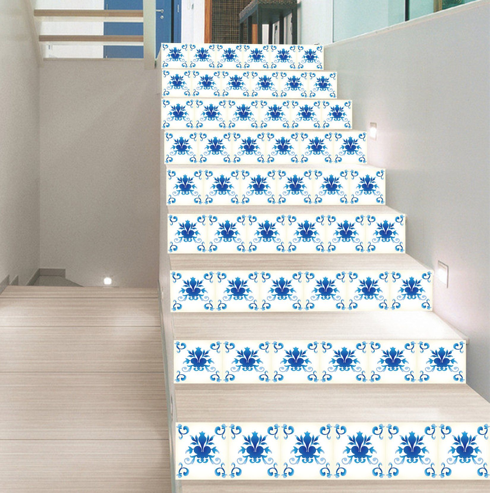 3D Blue Broken Flowers 632 Stair Risers Wallpaper AJ Wallpaper