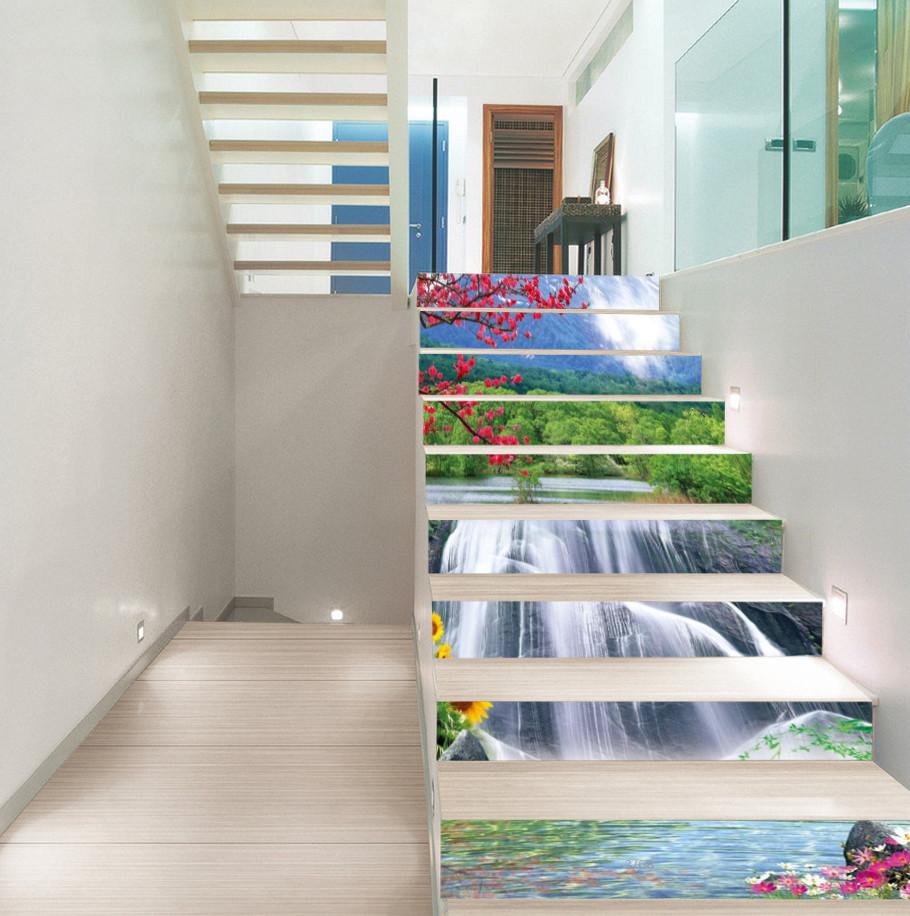 3D Mountain Forest River 408 Stair Risers Wallpaper AJ Wallpaper