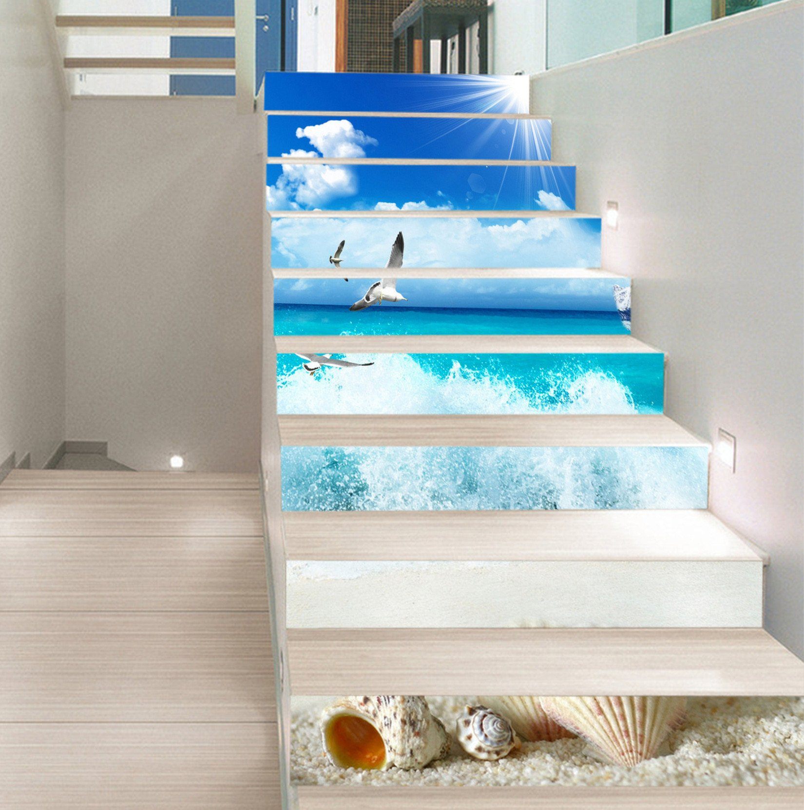 3D Sea Seagulls 1516 Stair Risers Wallpaper AJ Wallpaper