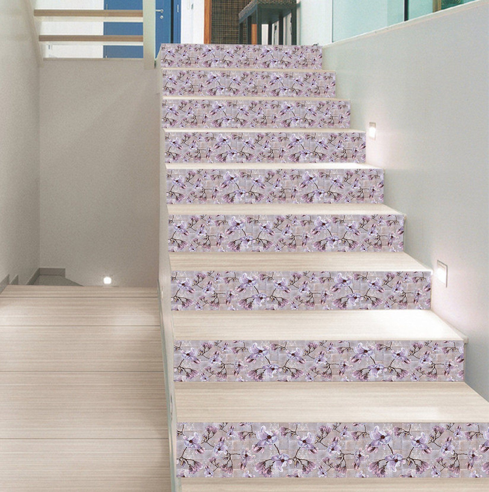3D Idyllic Purple Flower 0595 Marble Tile Texture Stair Risers Wallpaper AJ Wallpaper