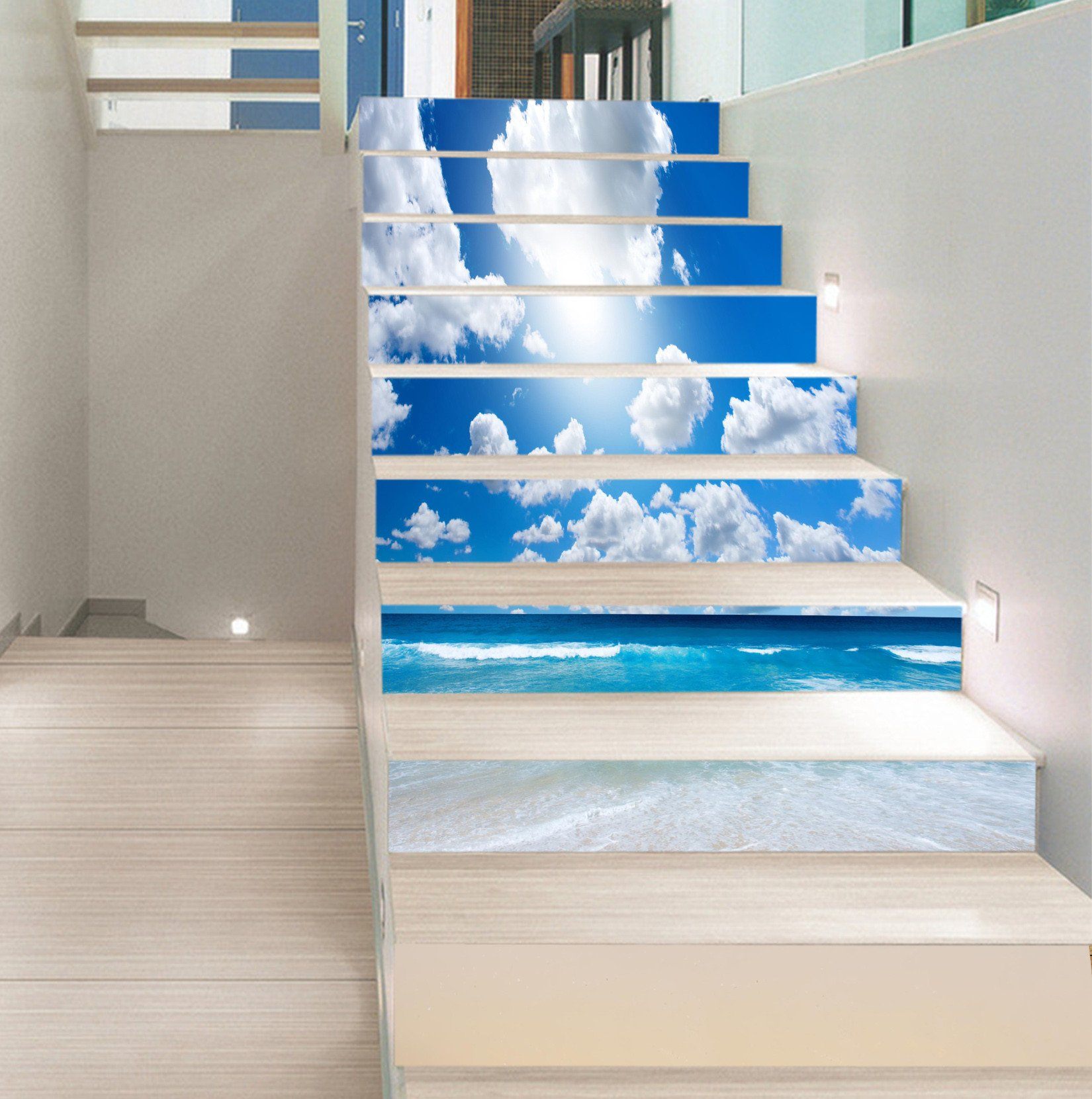 3D Sea Floating Clouds 1312 Stair Risers Wallpaper AJ Wallpaper