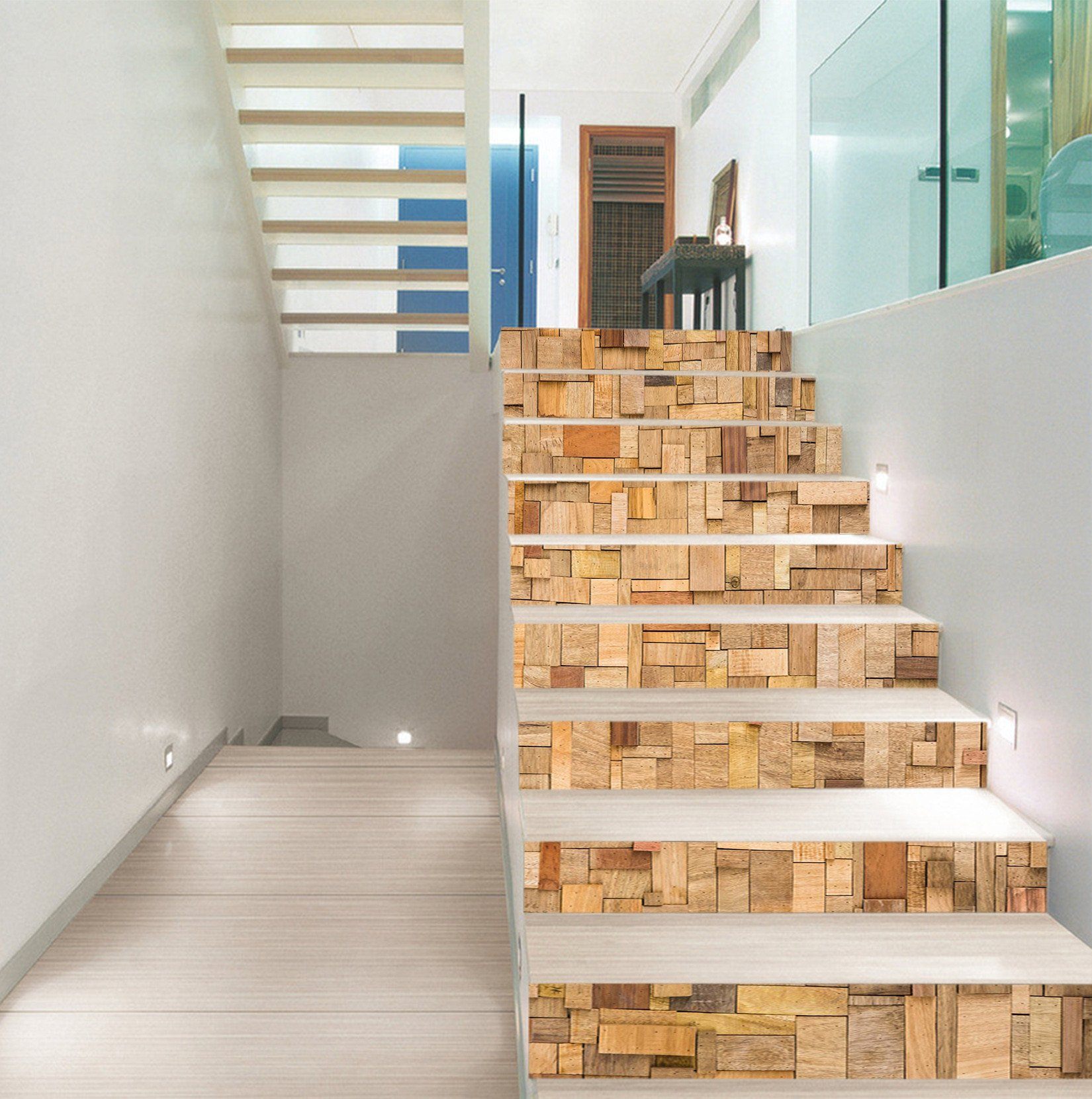 3D Wooden Cubes 1135 Stair Risers Wallpaper AJ Wallpaper