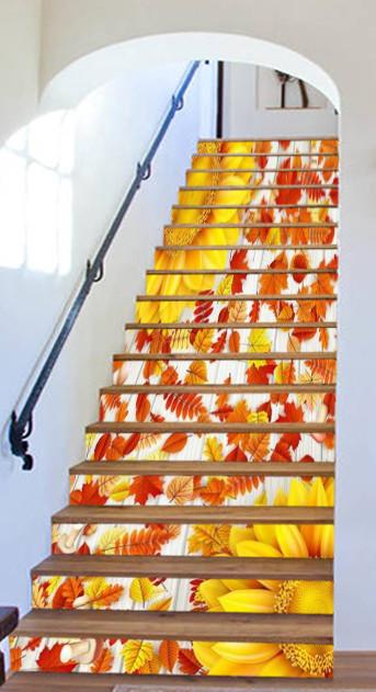 3D Wood Board Flowers Leaves 696 Stair Risers Wallpaper AJ Wallpaper