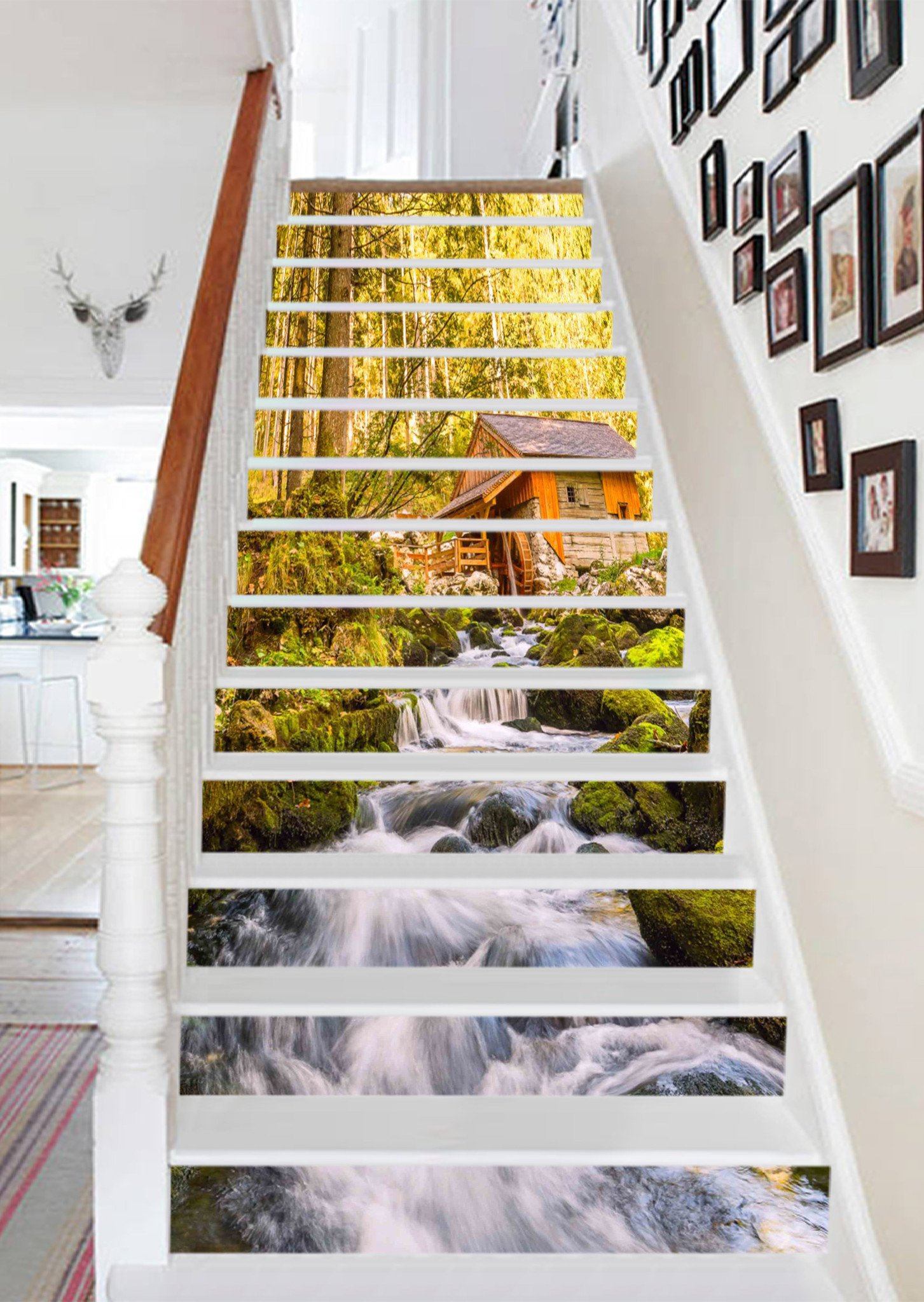 3D Riverside Wood Hut 911 Stair Risers Wallpaper AJ Wallpaper