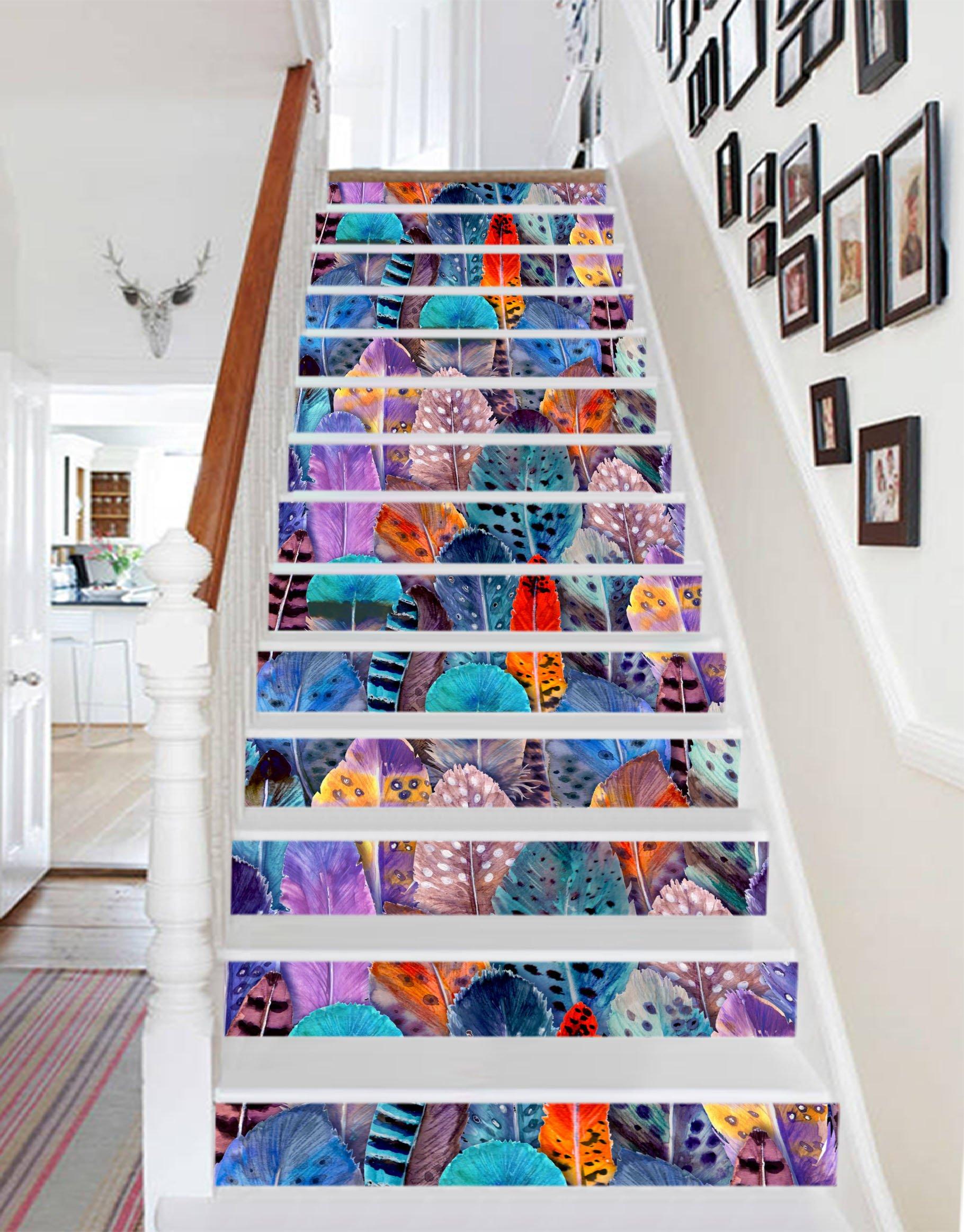 3D Colored Feathers 371 Stair Risers Wallpaper AJ Wallpaper