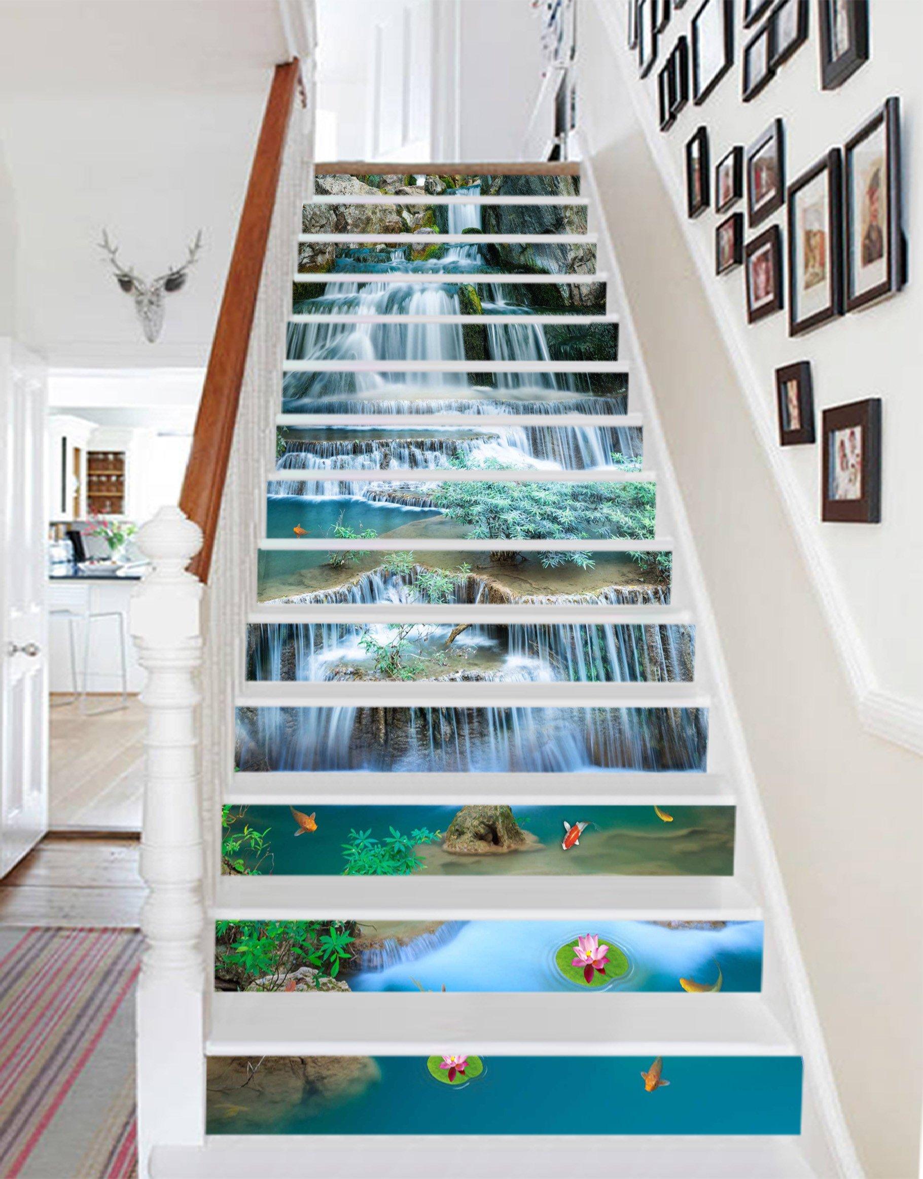 3D River Flowing Waterfall 1339 Stair Risers Wallpaper AJ Wallpaper