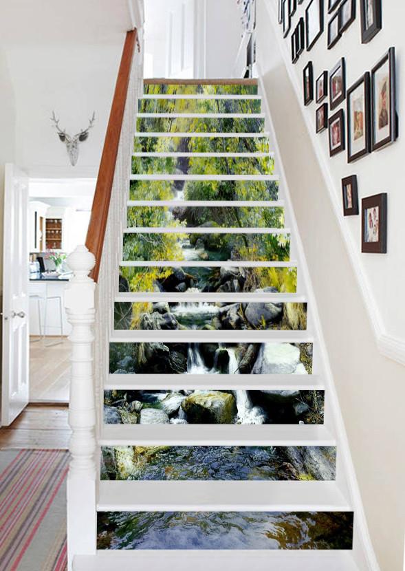 3D Forest River Stones 658 Stair Risers Wallpaper AJ Wallpaper