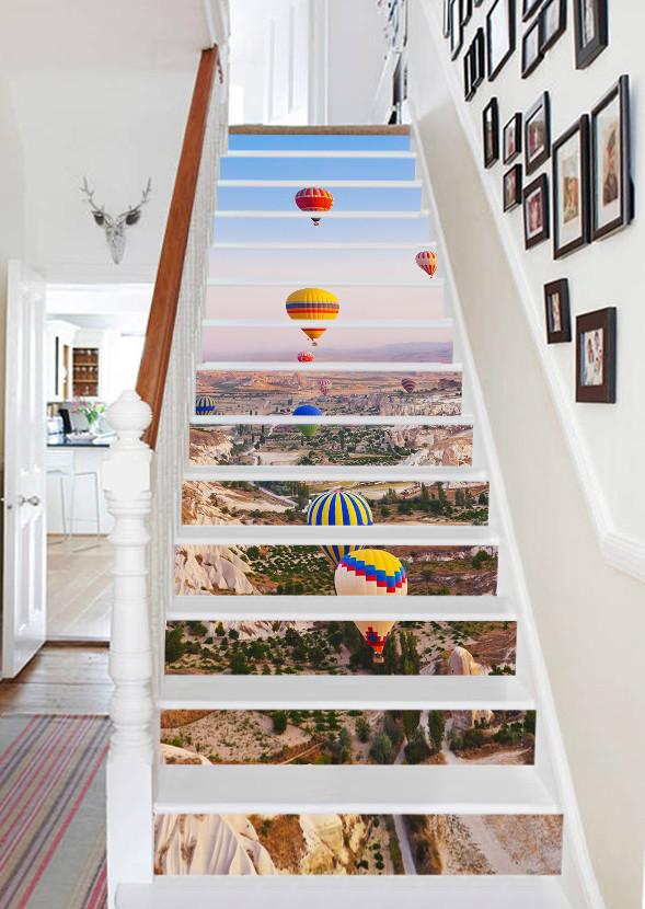3D Hot Air Balloons Scenery 662 Stair Risers Wallpaper AJ Wallpaper