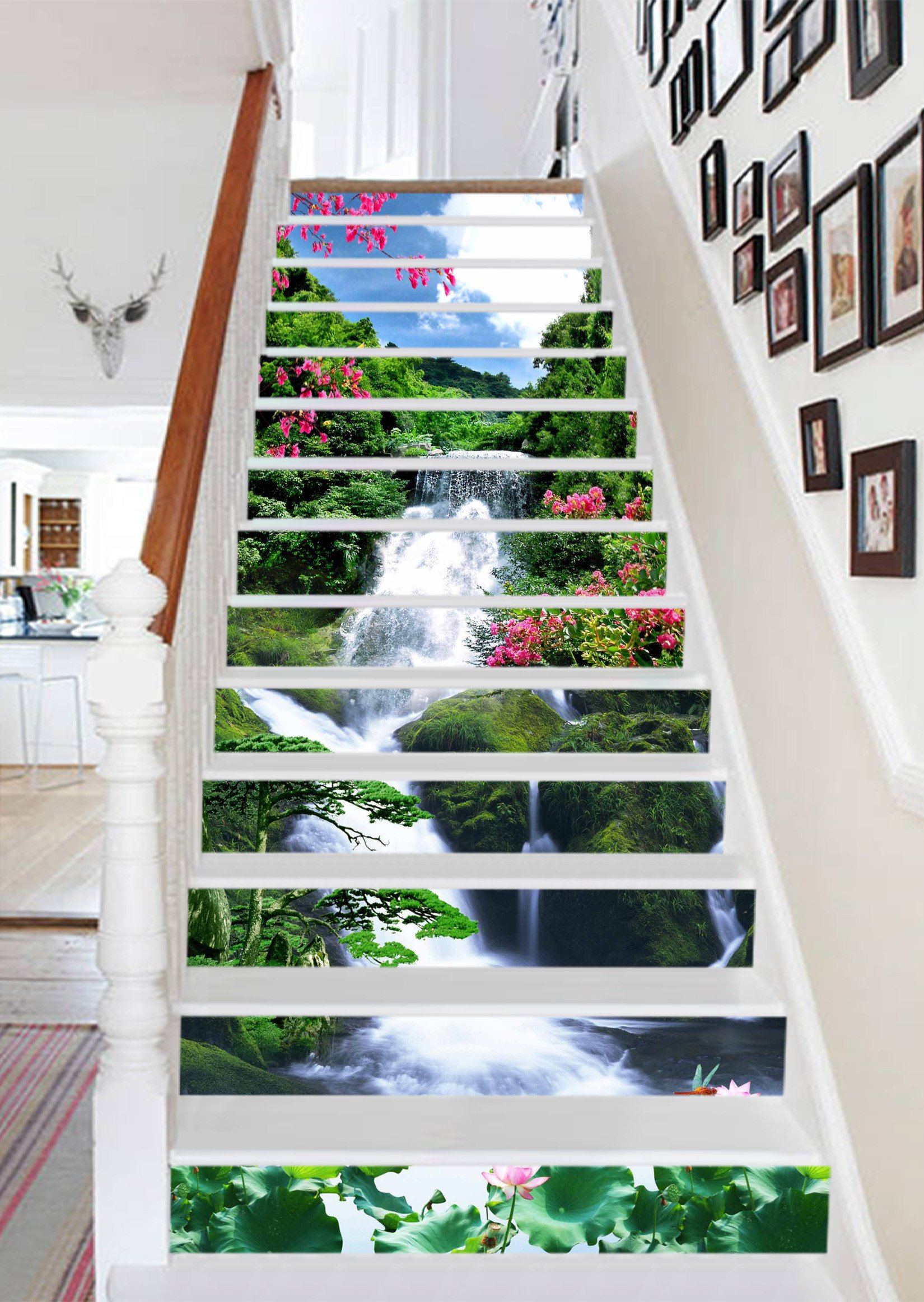 3D River Waterfalls Flowers 994 Stair Risers Wallpaper AJ Wallpaper