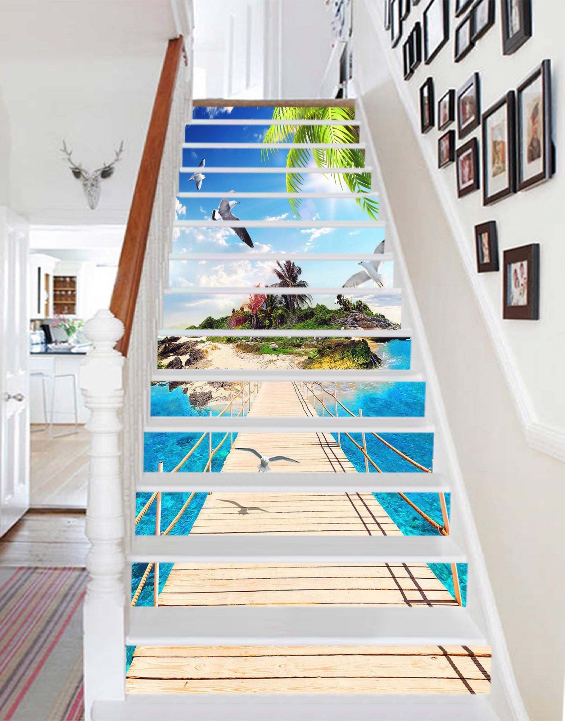 3D Sea Drawbridge Birds 1513 Stair Risers Wallpaper AJ Wallpaper
