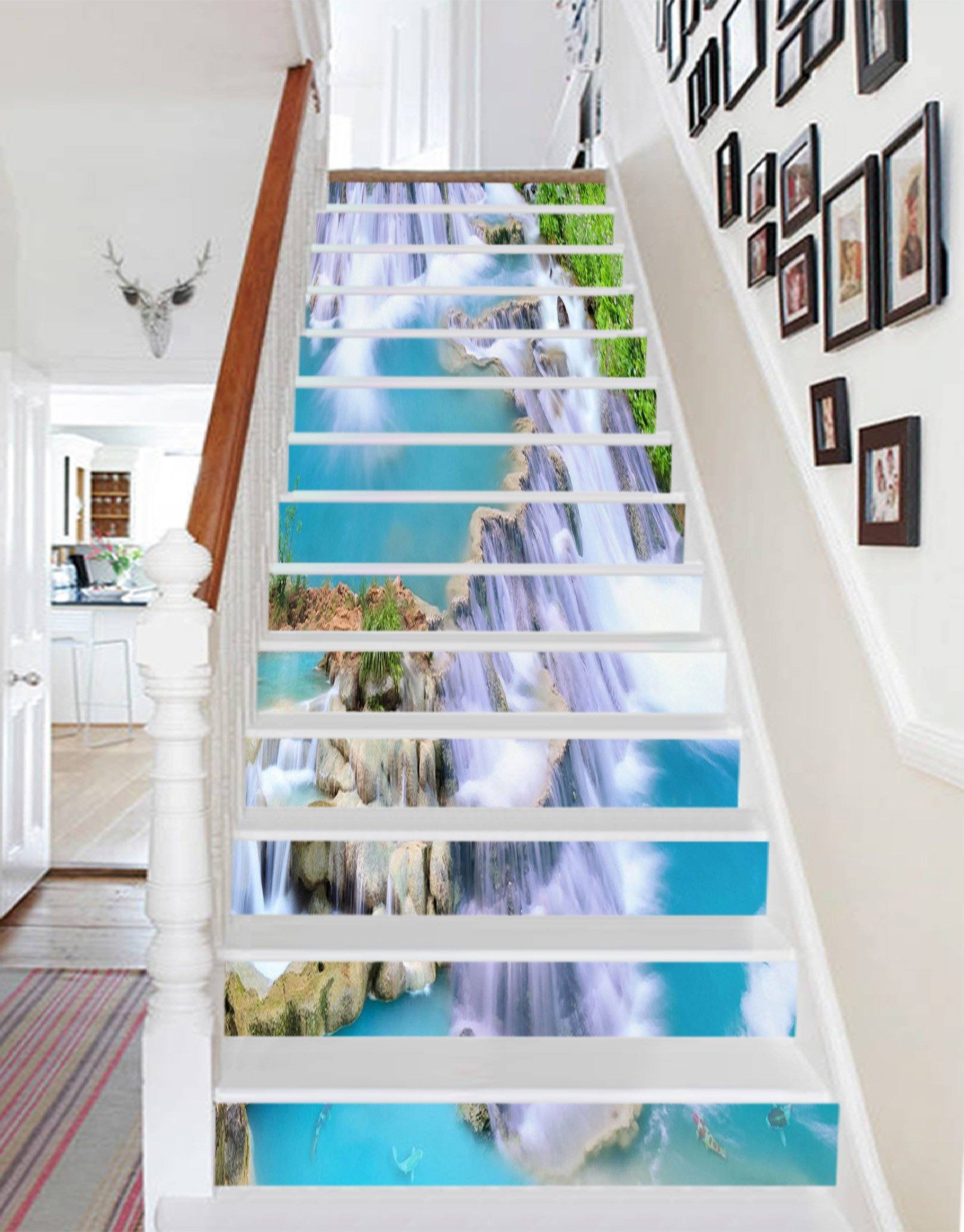 3D Blue Lakes Waterfalls 429 Stair Risers Wallpaper AJ Wallpaper
