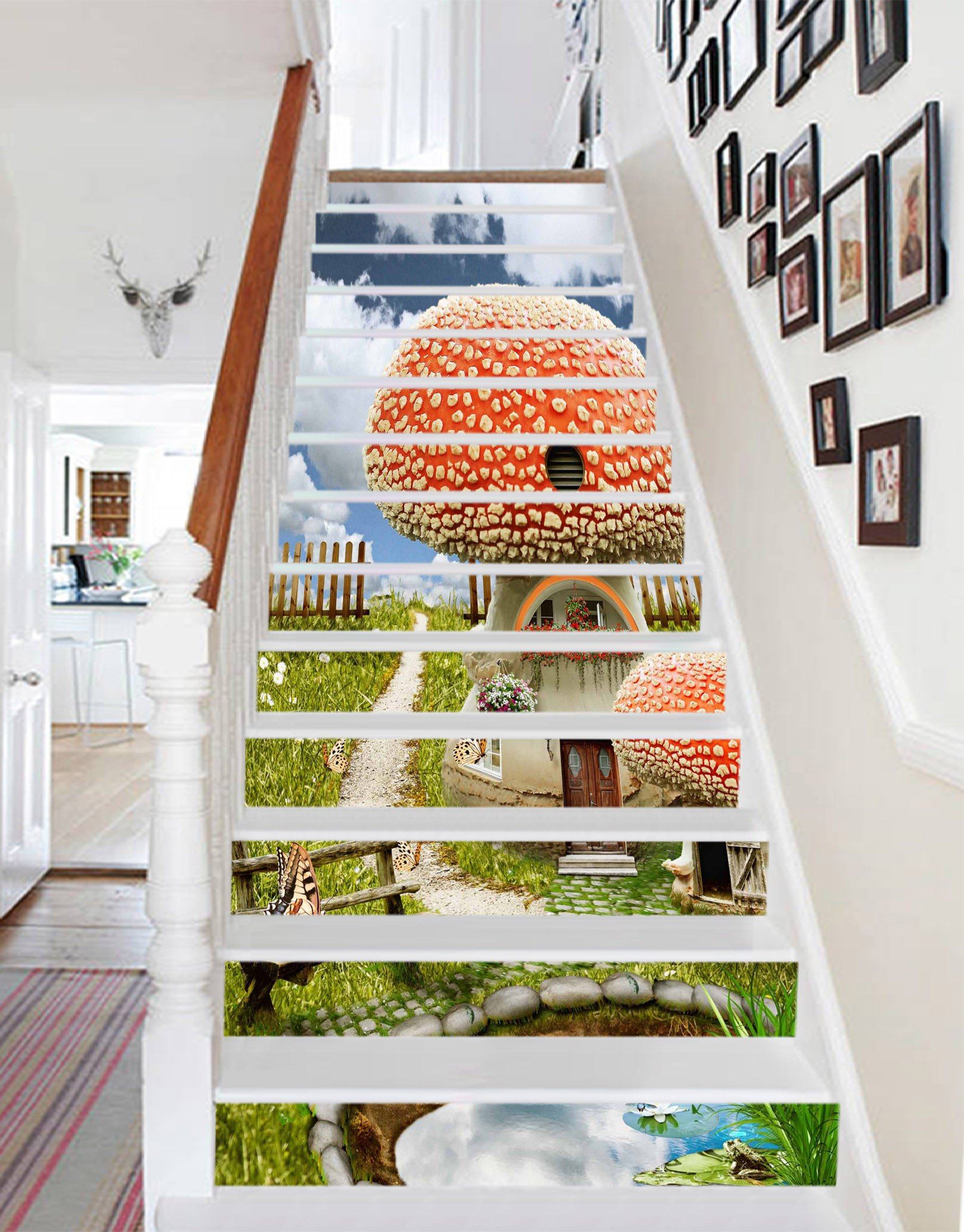 3D Lovely Mushroom Houses 886 Stair Risers Wallpaper AJ Wallpaper