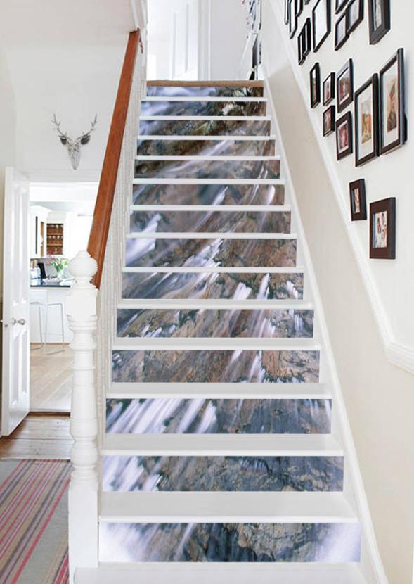 3D Stones Flowing River 613 Stair Risers Wallpaper AJ Wallpaper