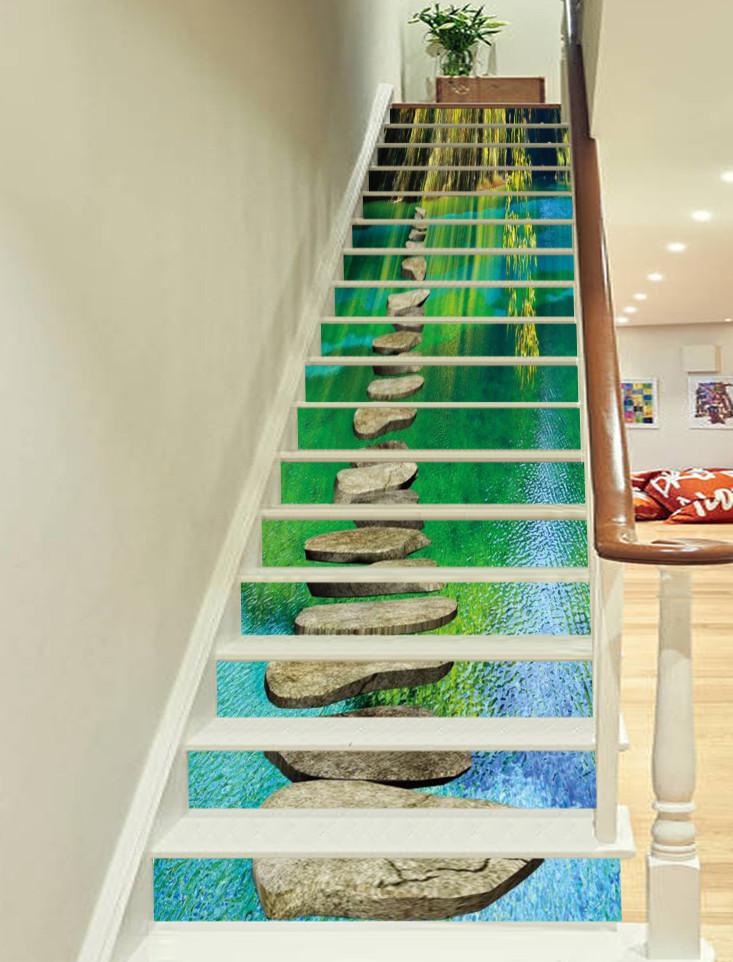 3D River Stones Road 512 Stair Risers Wallpaper AJ Wallpaper