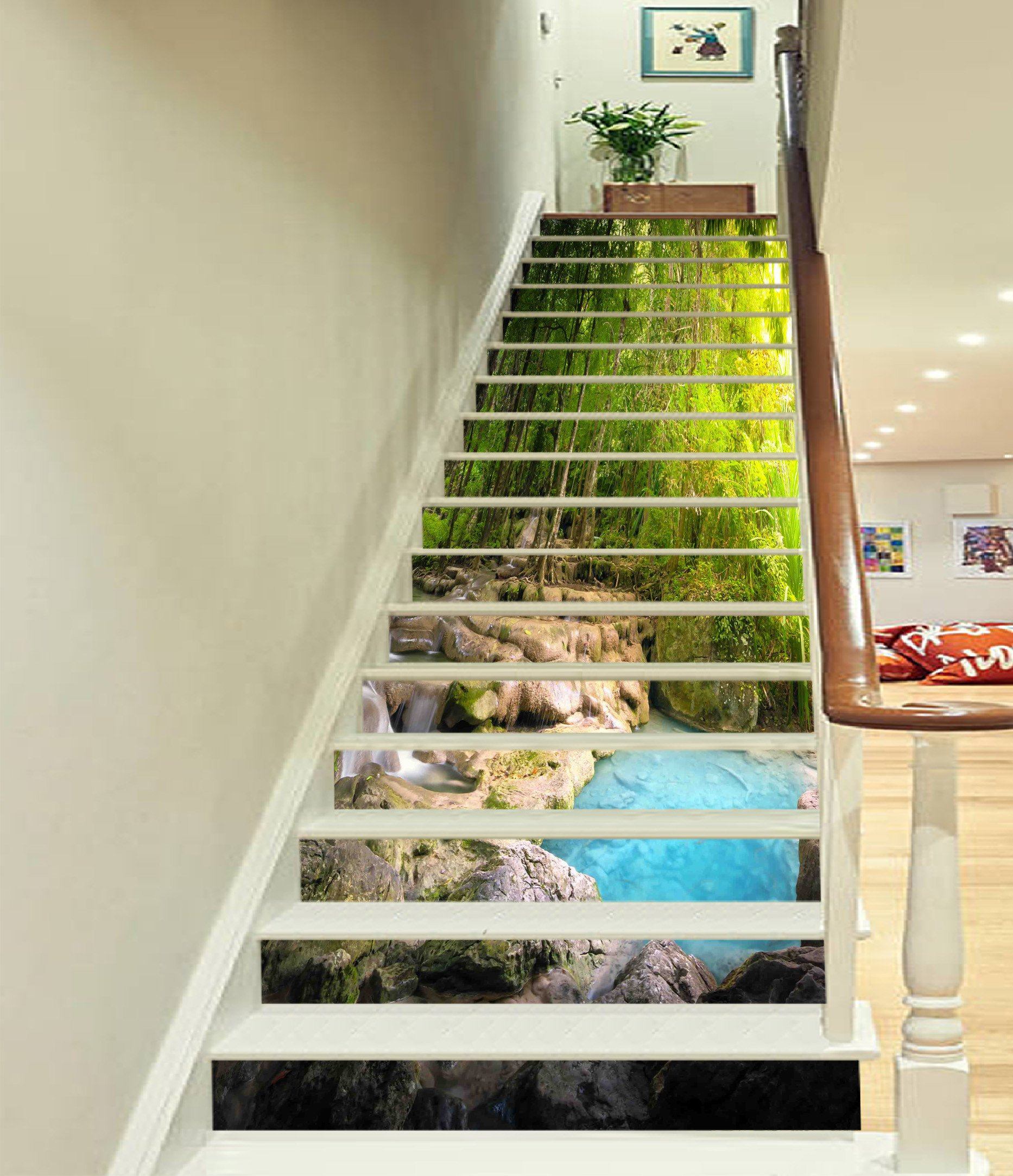 3D Forest Blue River 700 Stair Risers Wallpaper AJ Wallpaper