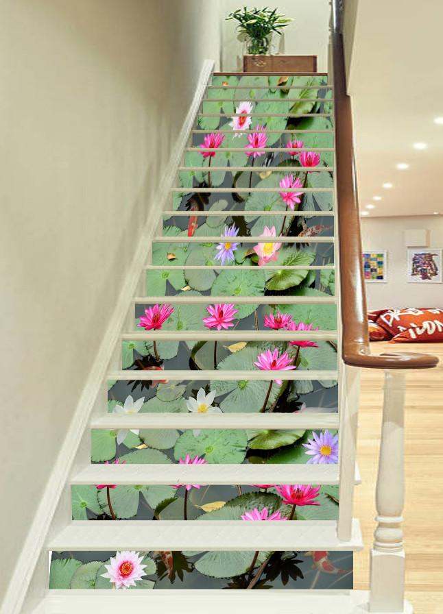 3D Lotus Flowers Pond 780 Stair Risers Wallpaper AJ Wallpaper