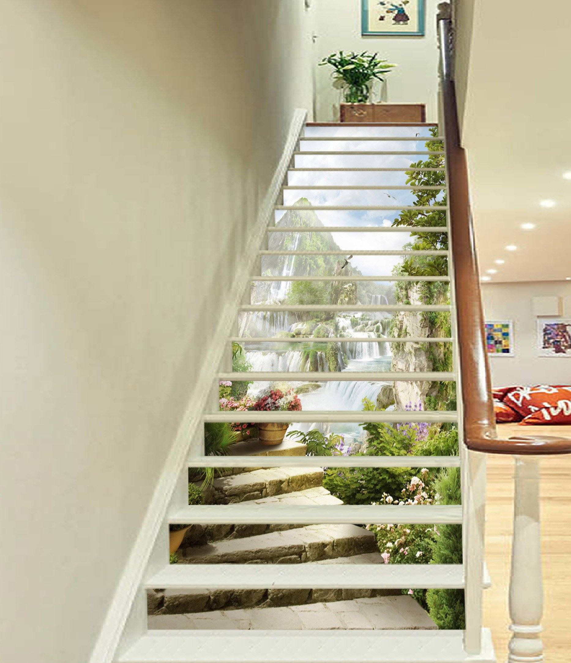 3D Mountain Waterfalls 1483 Stair Risers Wallpaper AJ Wallpaper