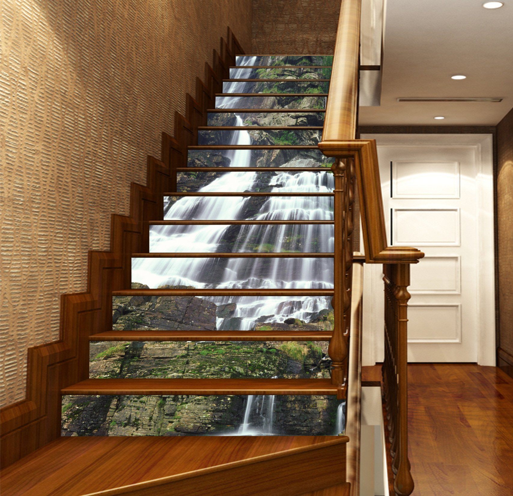 3D Waterfall Rock Formation 955 Stair Risers Wallpaper AJ Wallpaper