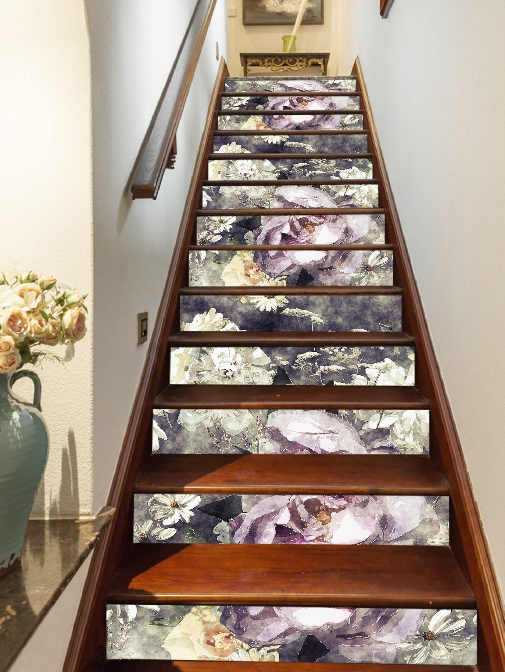 3D Purple Flowers 573 Stair Risers Wallpaper AJ Wallpaper