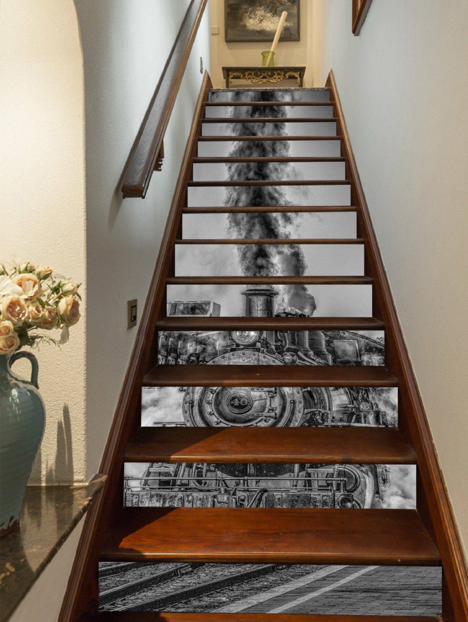 3D Vintage Train 903 Stair Risers Wallpaper AJ Wallpaper