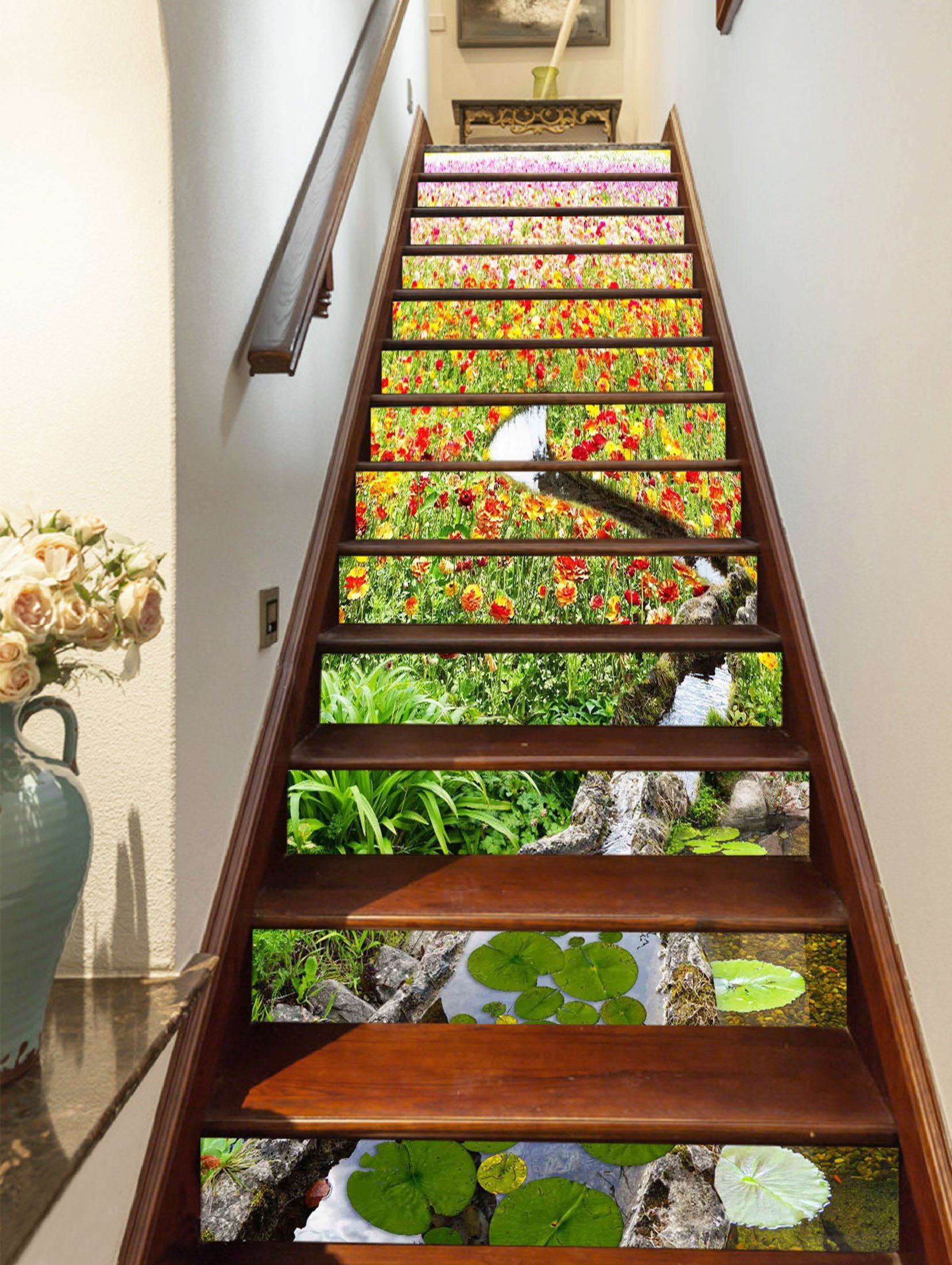 3D Flowers Field Creek 1343 Stair Risers Wallpaper AJ Wallpaper