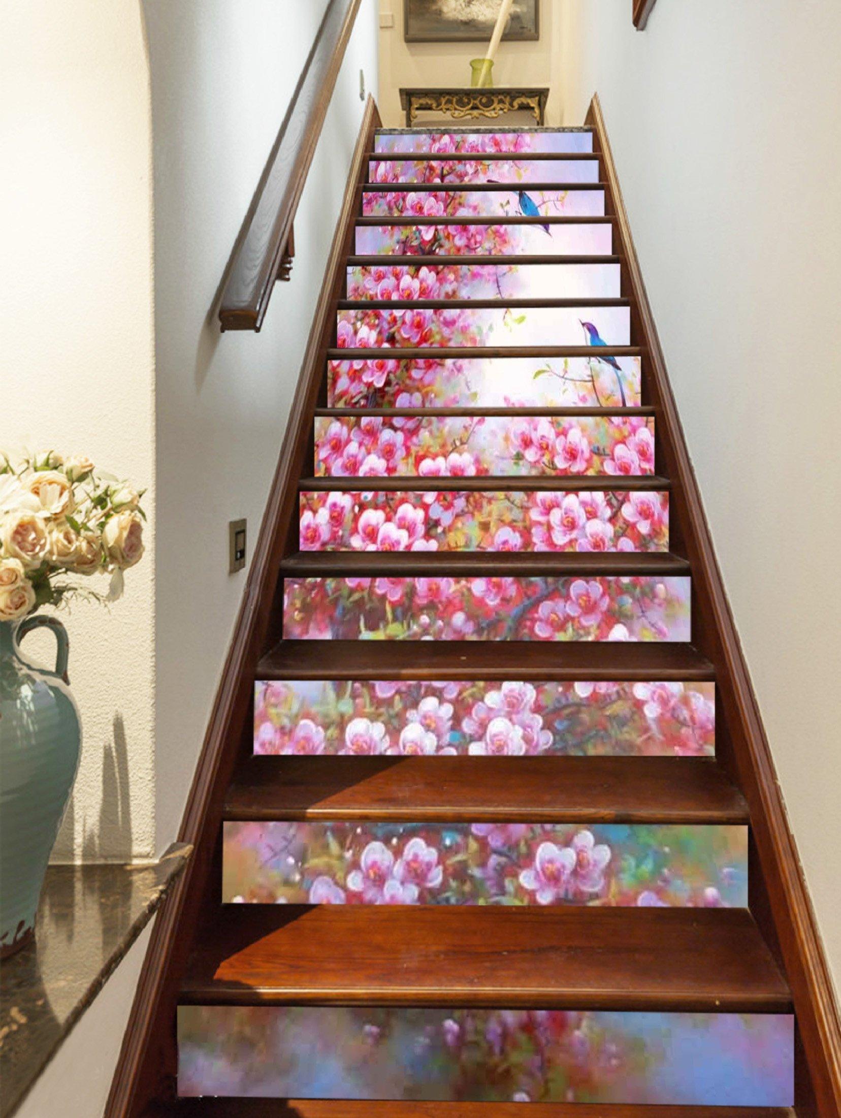 3D Fancy Flowers Birds 1505 Stair Risers Wallpaper AJ Wallpaper