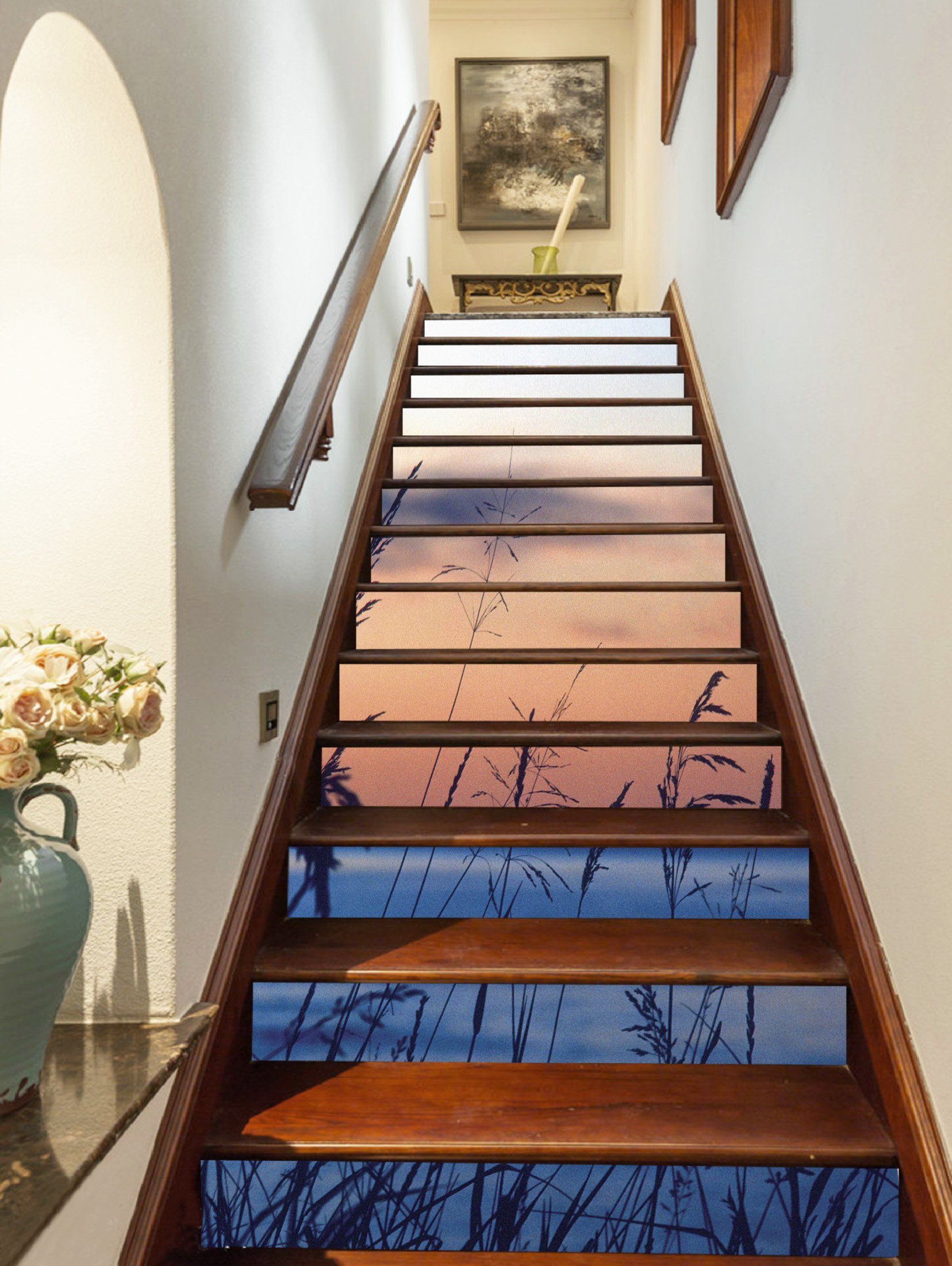 3D Weeds Sunset Glow 1255 Stair Risers Wallpaper AJ Wallpaper