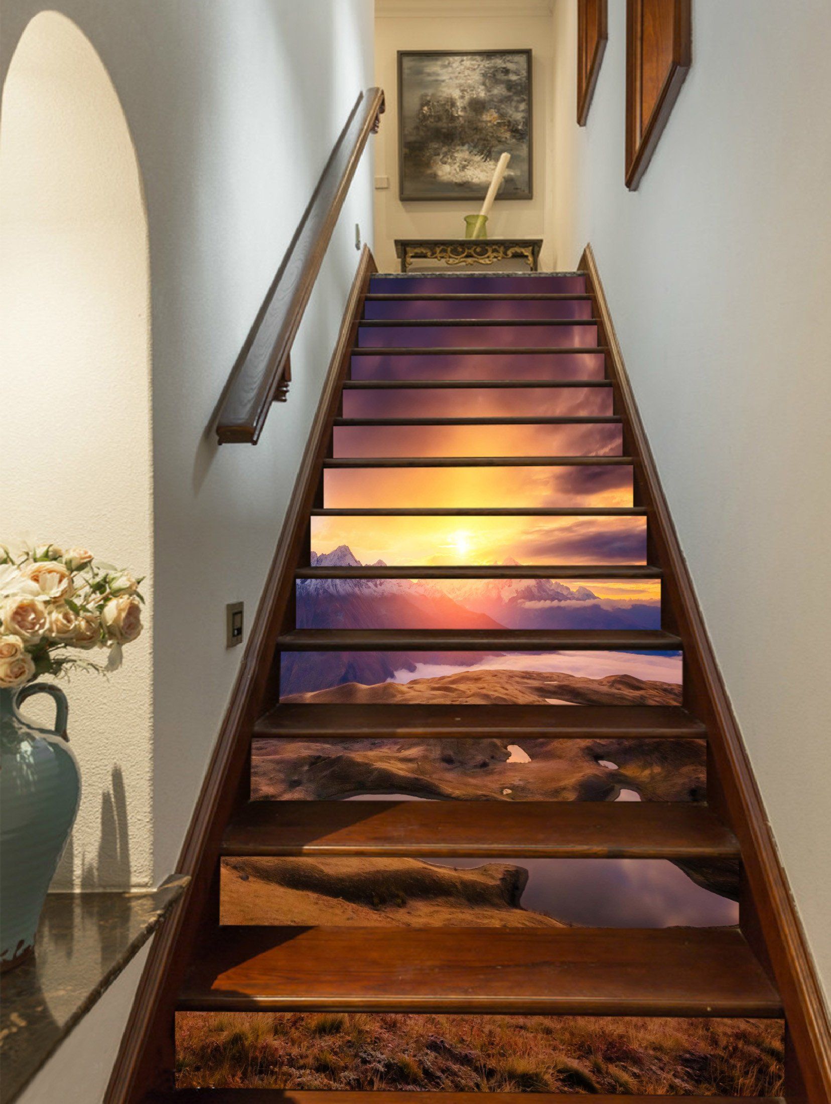 3D Snow Mountains Sunset 898 Stair Risers Wallpaper AJ Wallpaper