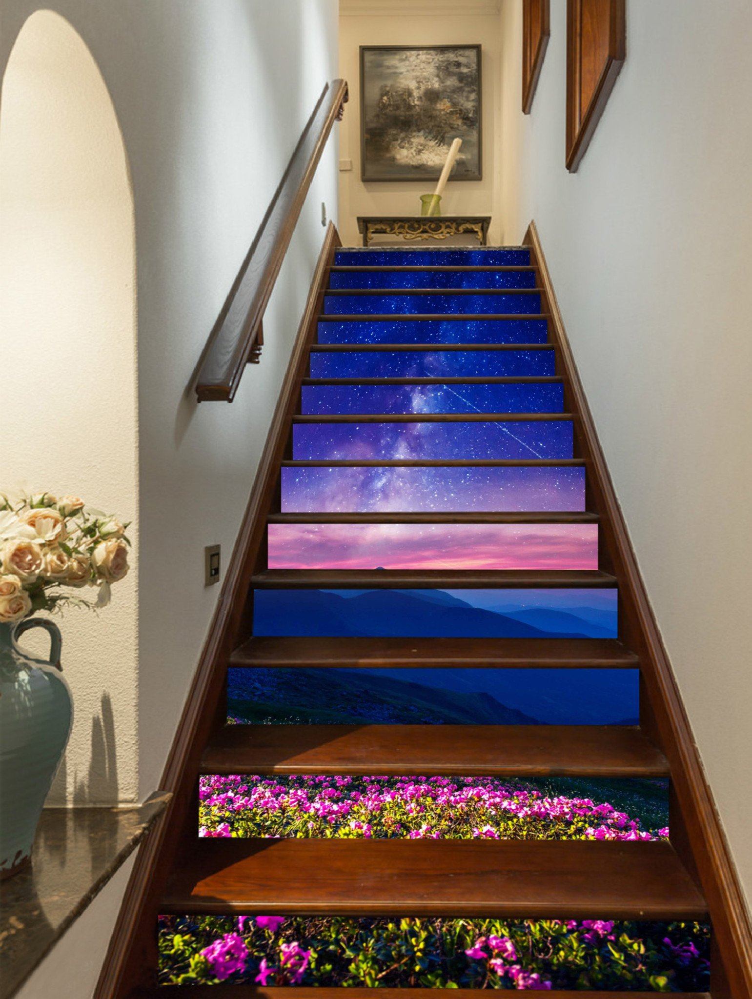 3D Mountain Flowers Stars Sky 922 Stair Risers Wallpaper AJ Wallpaper