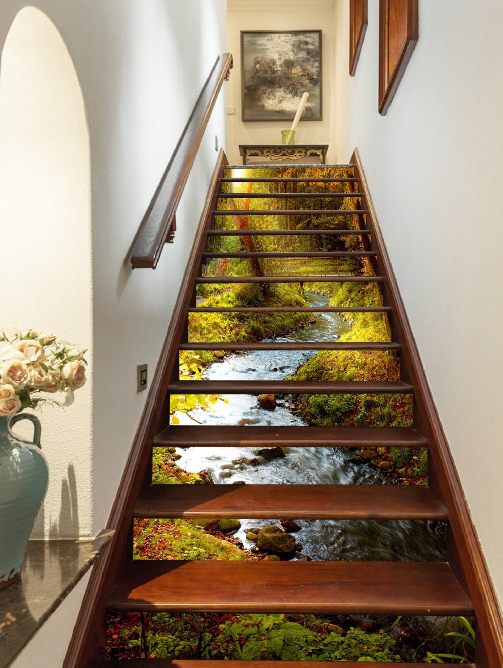 3D Forest River Scenery 1101 Stair Risers Wallpaper AJ Wallpaper