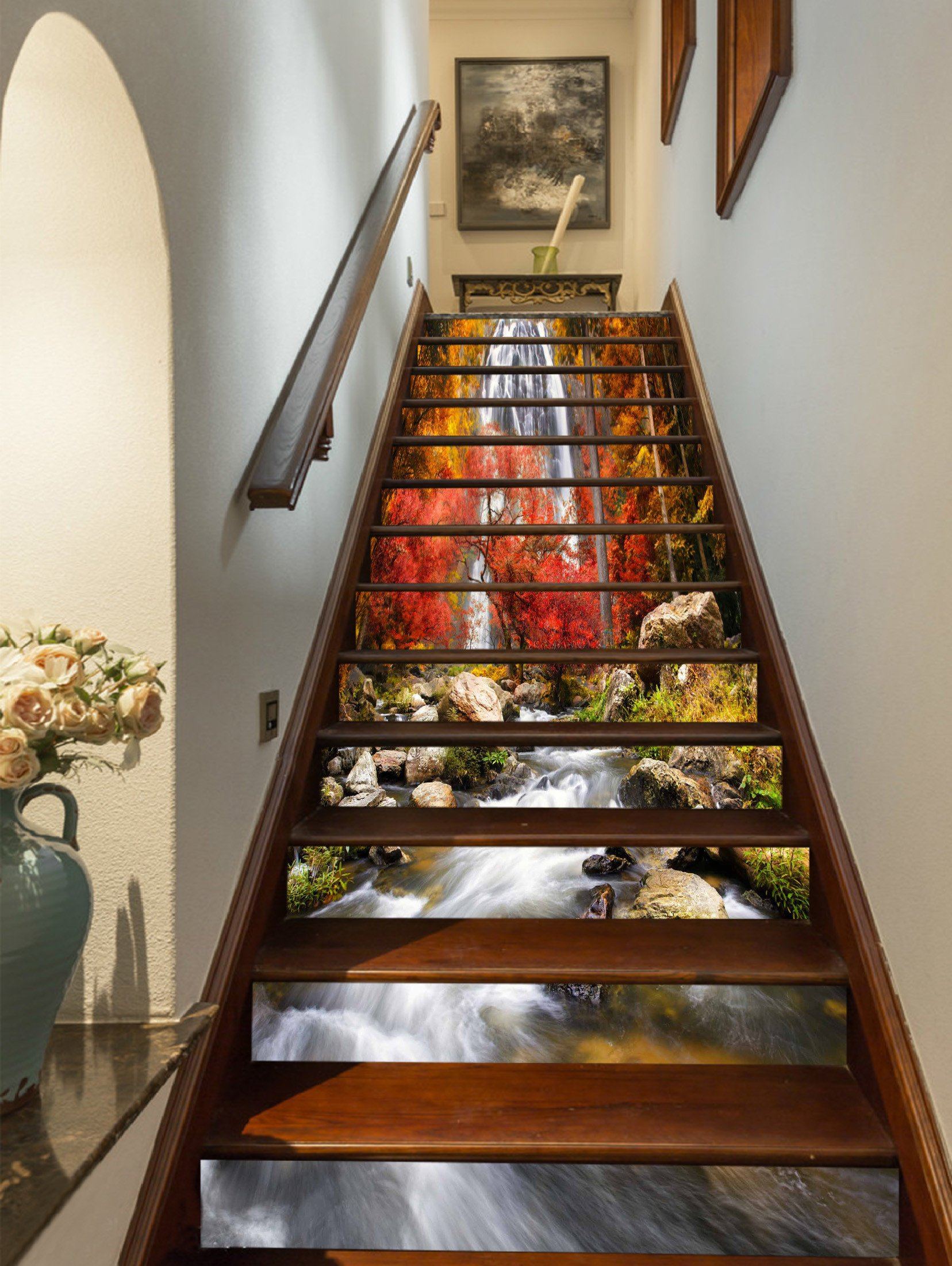 3D Waterfall Autumn Scenery 899 Stair Risers Wallpaper AJ Wallpaper