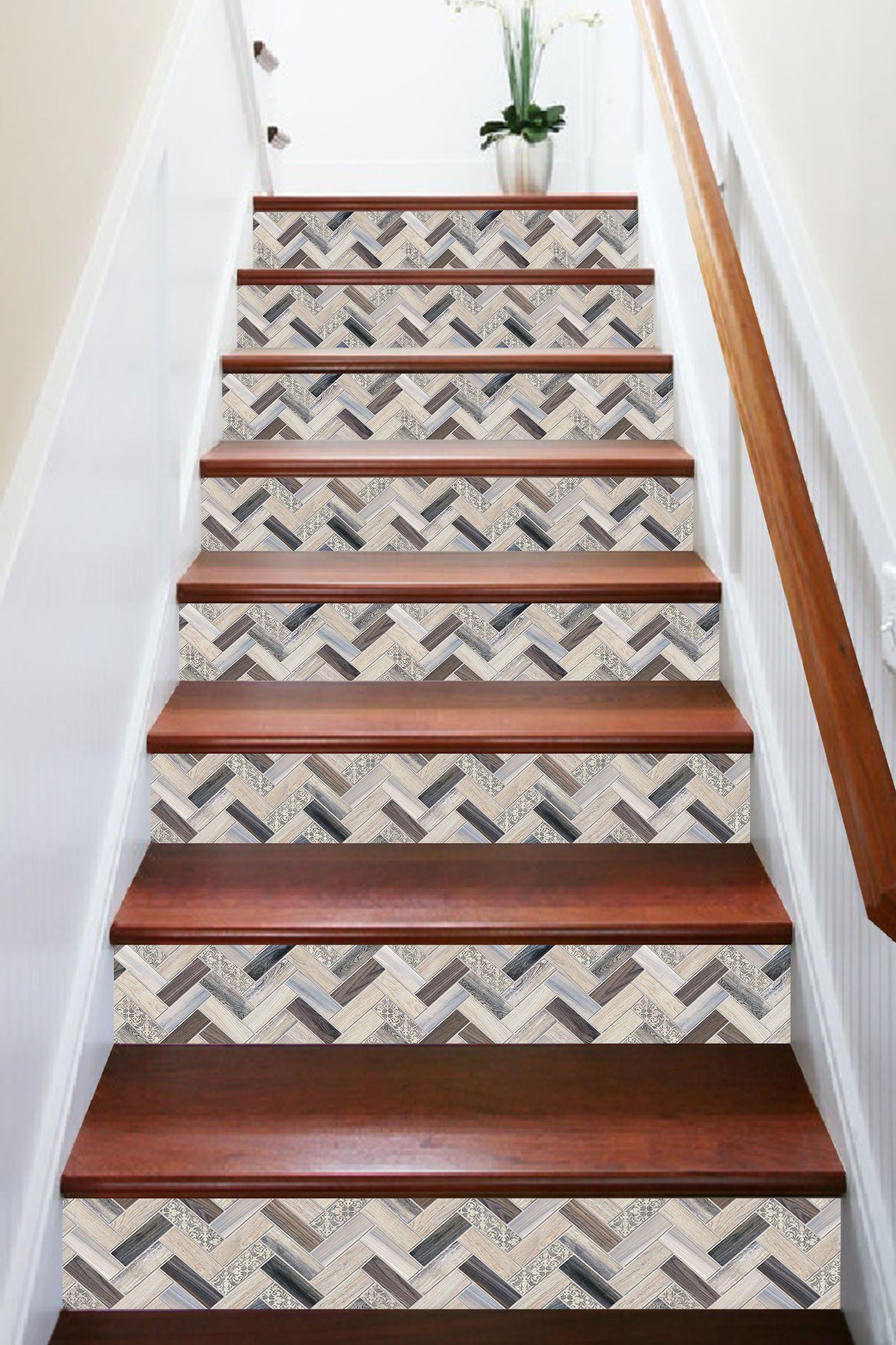 3D Rectangular Mosaic 8605 Marble Tile Texture Stair Risers Wallpaper AJ Wallpaper