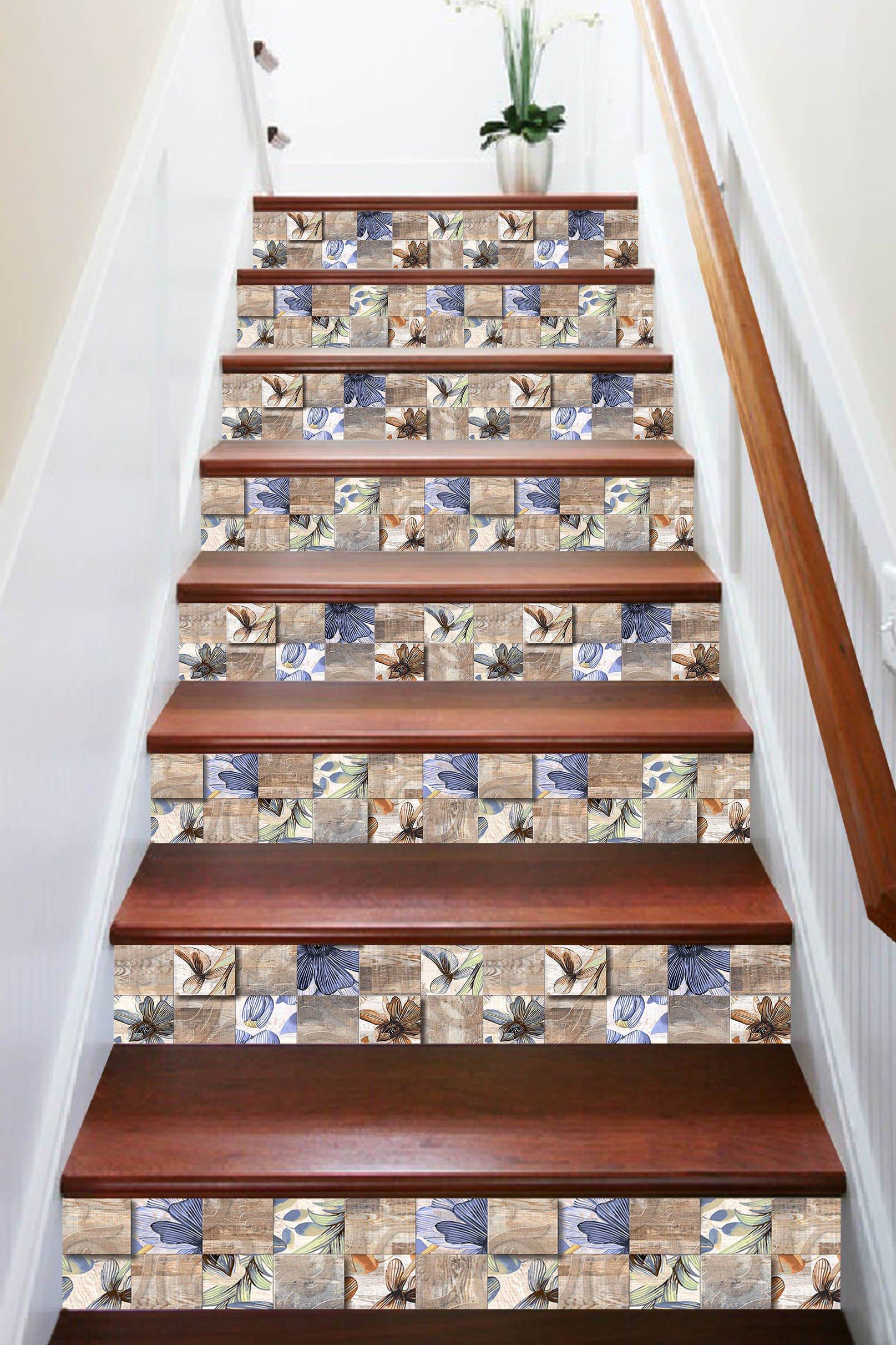 3D Blooming Flowers 282 Marble Tile Texture Stair Risers Wallpaper AJ Wallpaper