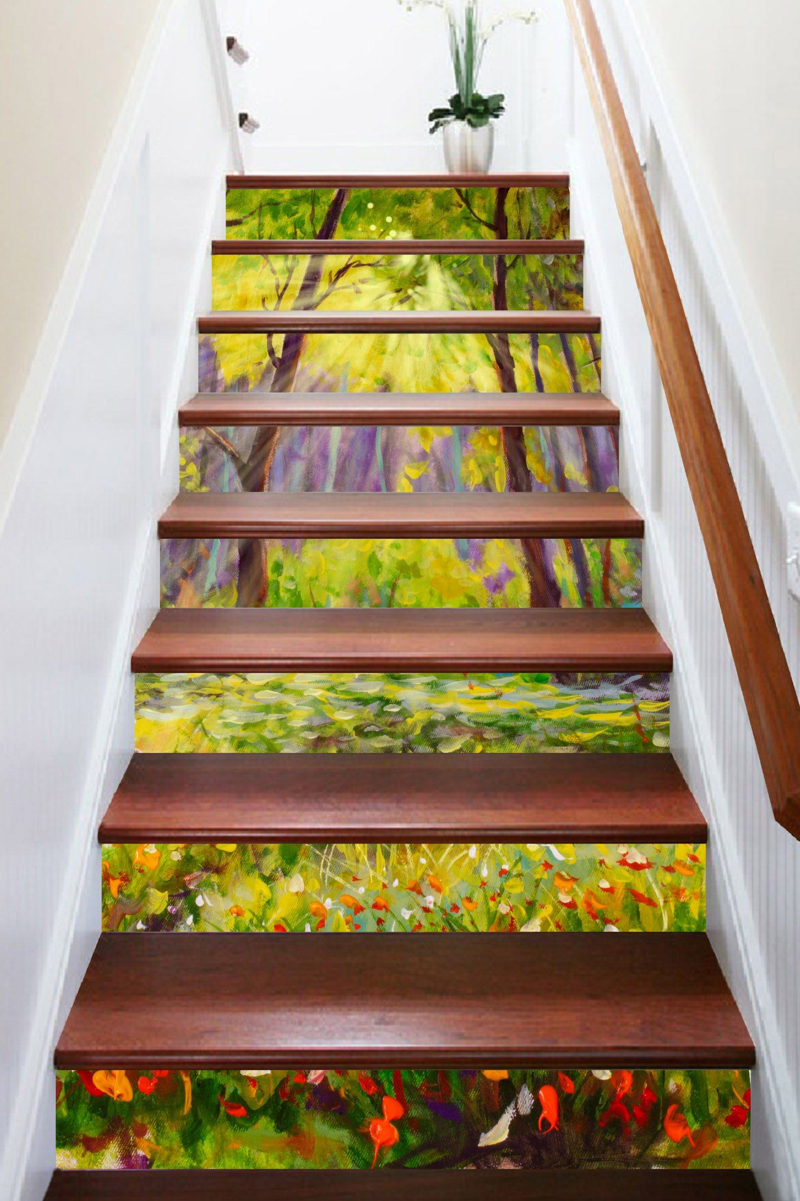 3D Oil Painting Forest 74 Stair Risers Wallpaper AJ Wallpaper