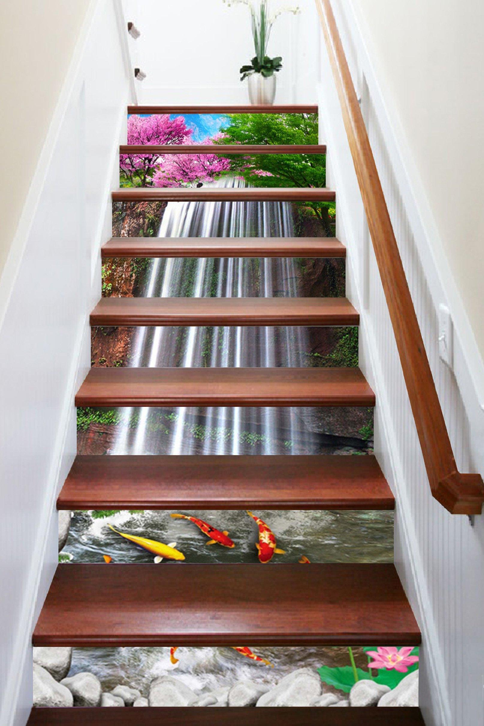 3D Waterfall Fishes 1337 Stair Risers Wallpaper AJ Wallpaper