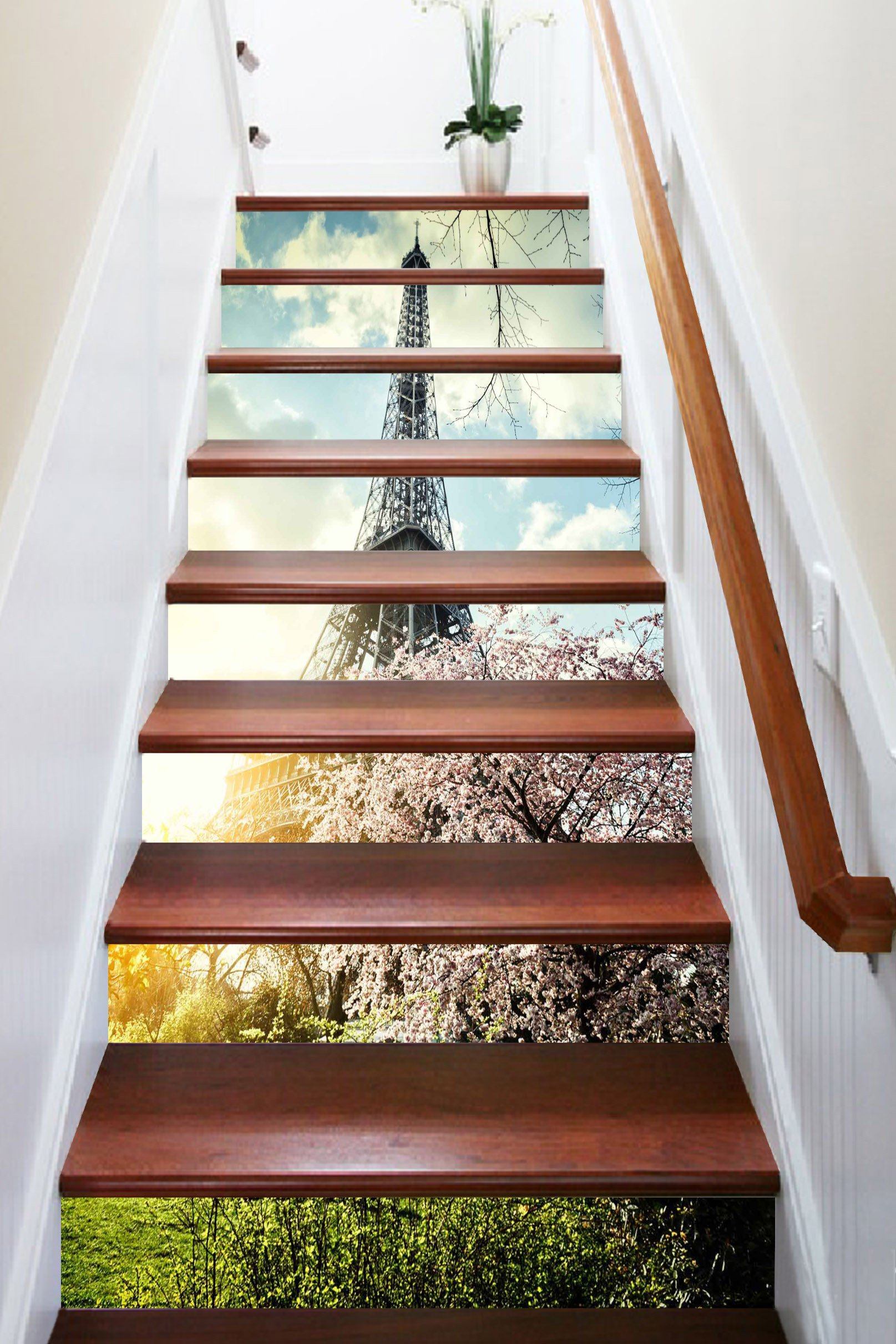 3D Eiffel Tower Flowers 1579 Stair Risers Wallpaper AJ Wallpaper